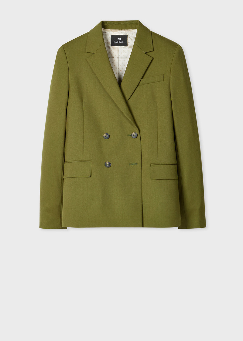 Women's Olive Green Wool Double-Breasted Blazer 1