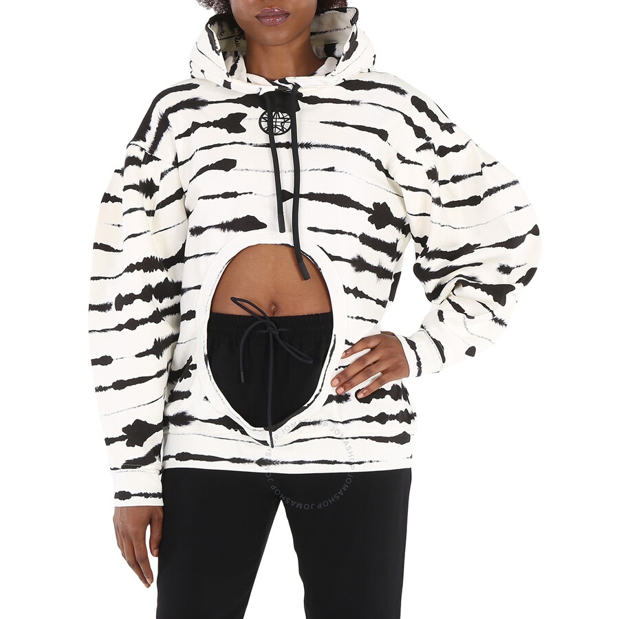 Burberry Ladies Monochrome Cut-out Detail Watercolour Print Cotton Hoodie - 3