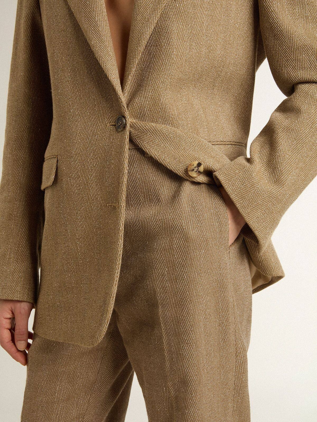 Women's trousers in a sand-colored herringbone linen blend - 5