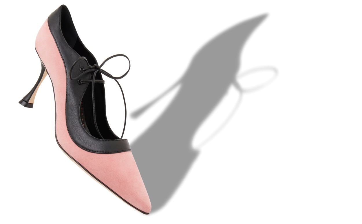 Pink and Black Suede Lace-Up Pumps - 2