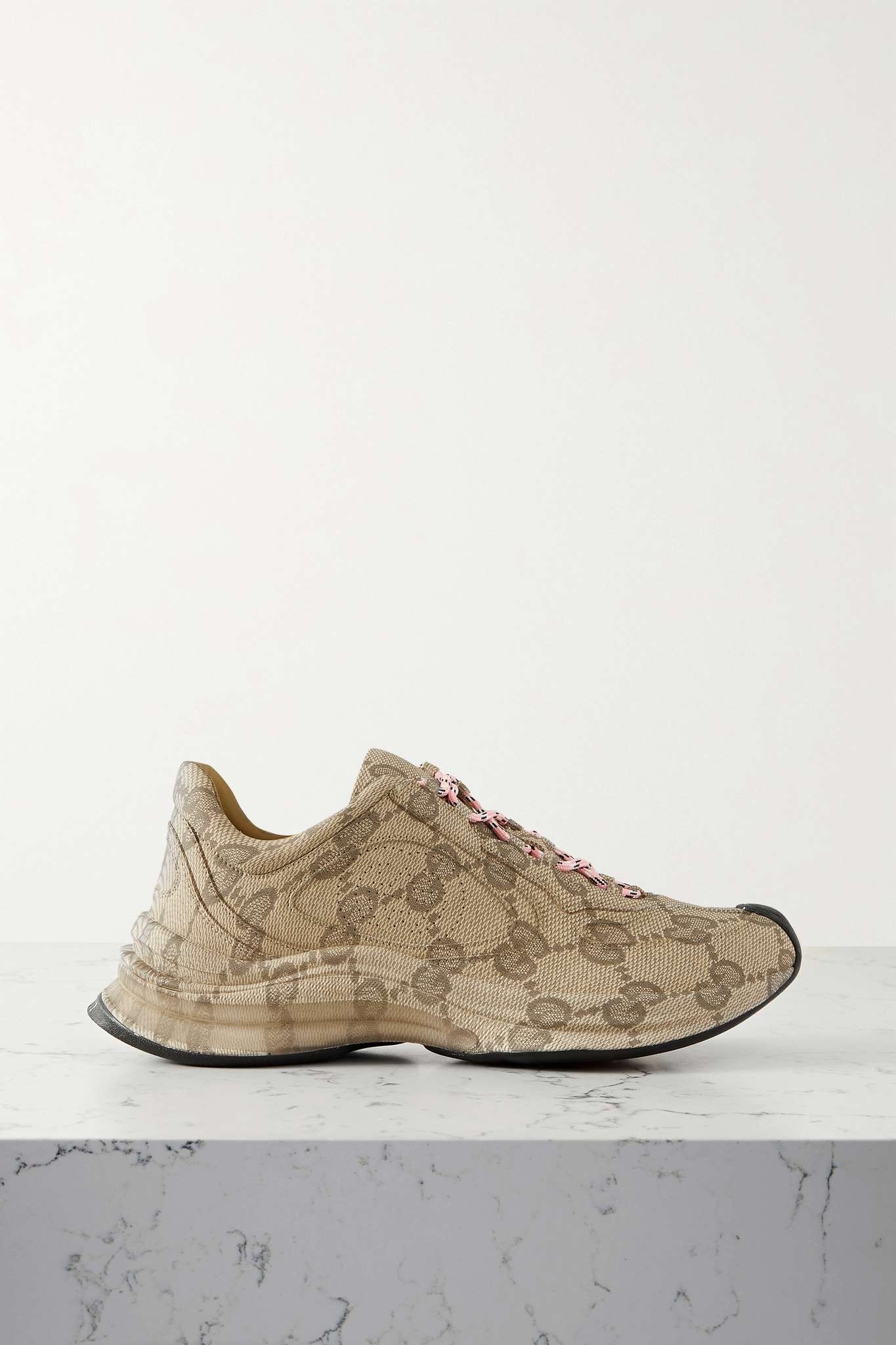 Rubber-trimmed coated-canvas jacquard sneakers - 1
