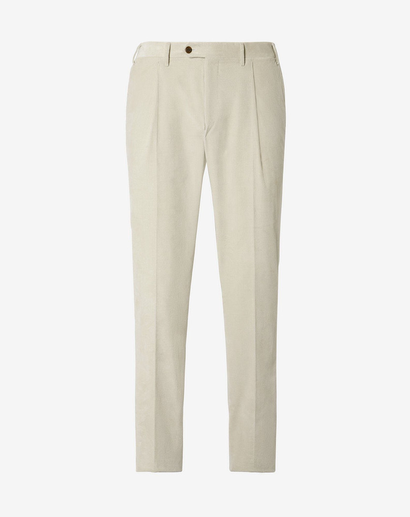 White ribbed velvet 1 pleated trousers 1