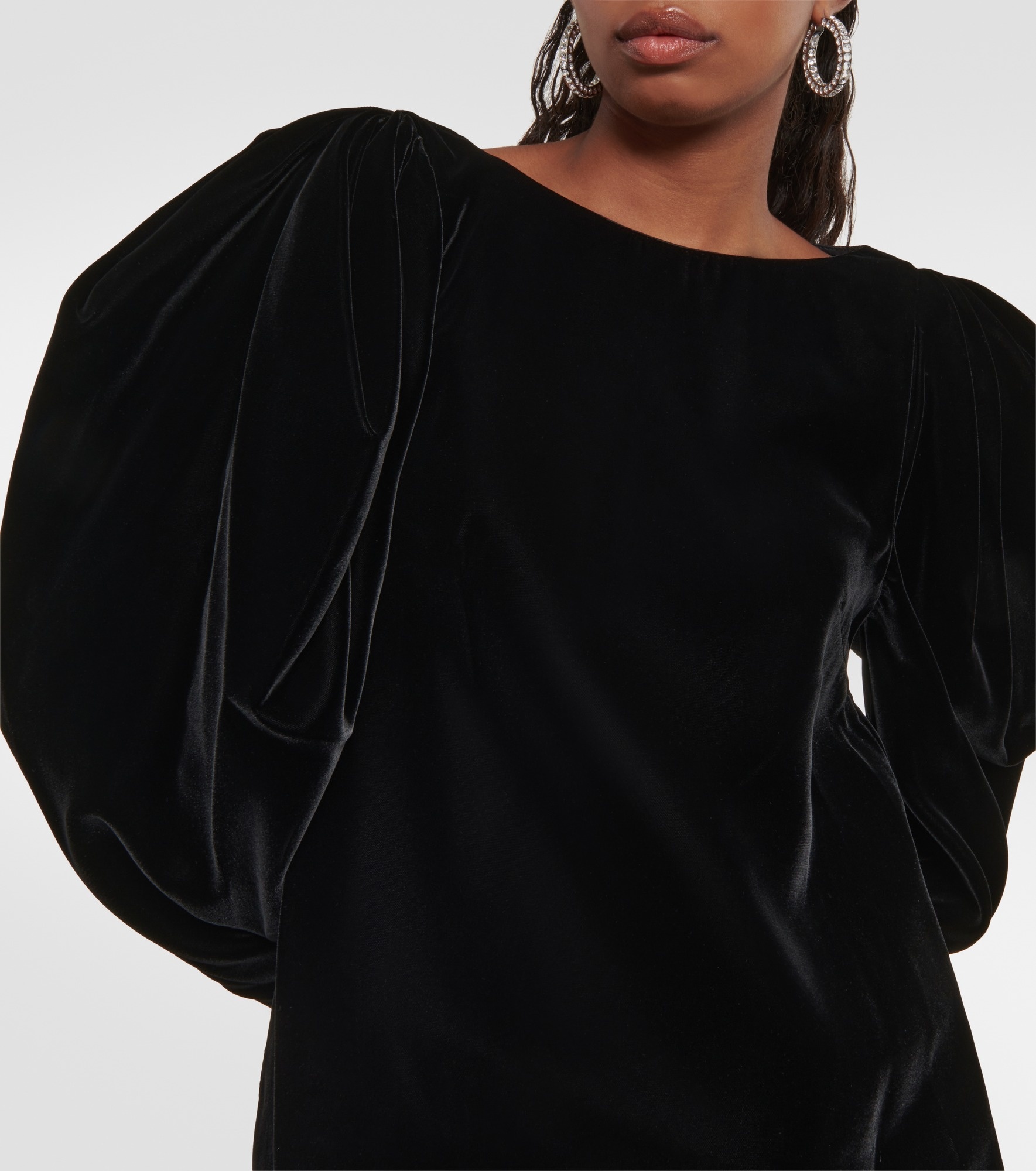 Puff-sleeve velvet minidress - 4