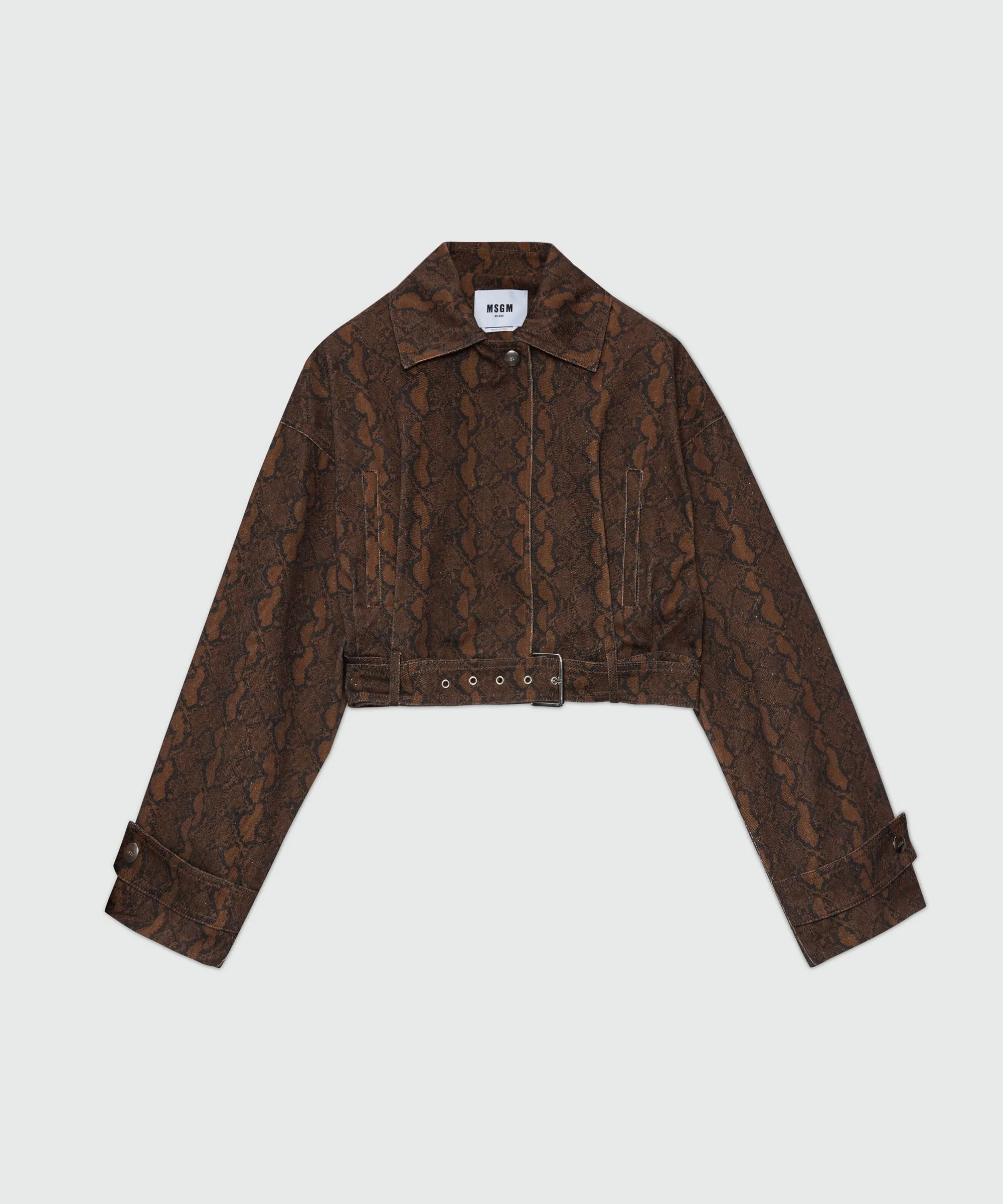 Python print gabardine cropped jacket. - 1