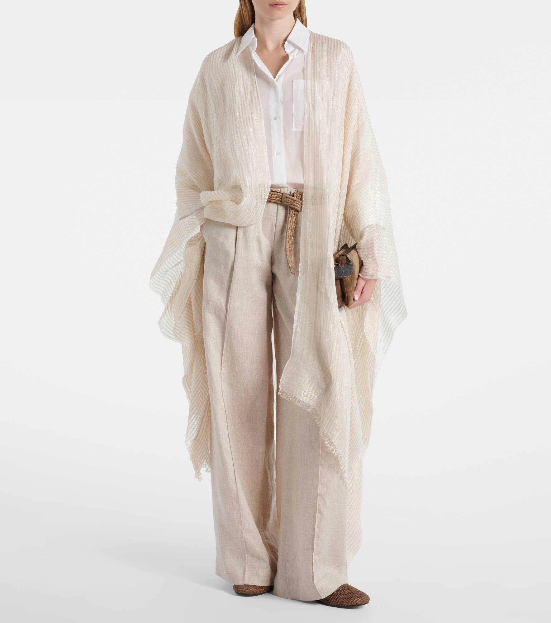 Fringed linen-blend cape - 2
