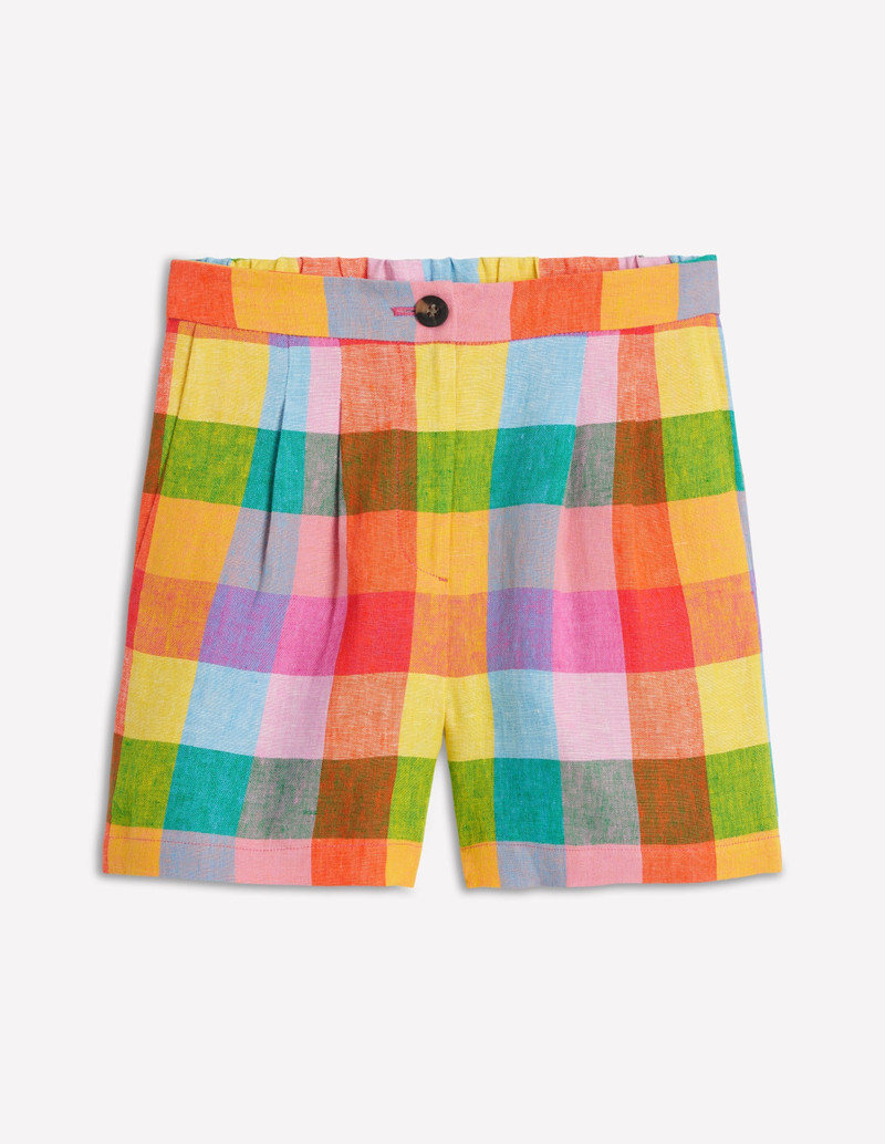 Dulwich Linen Shorts-Rainbow Multigingham 1