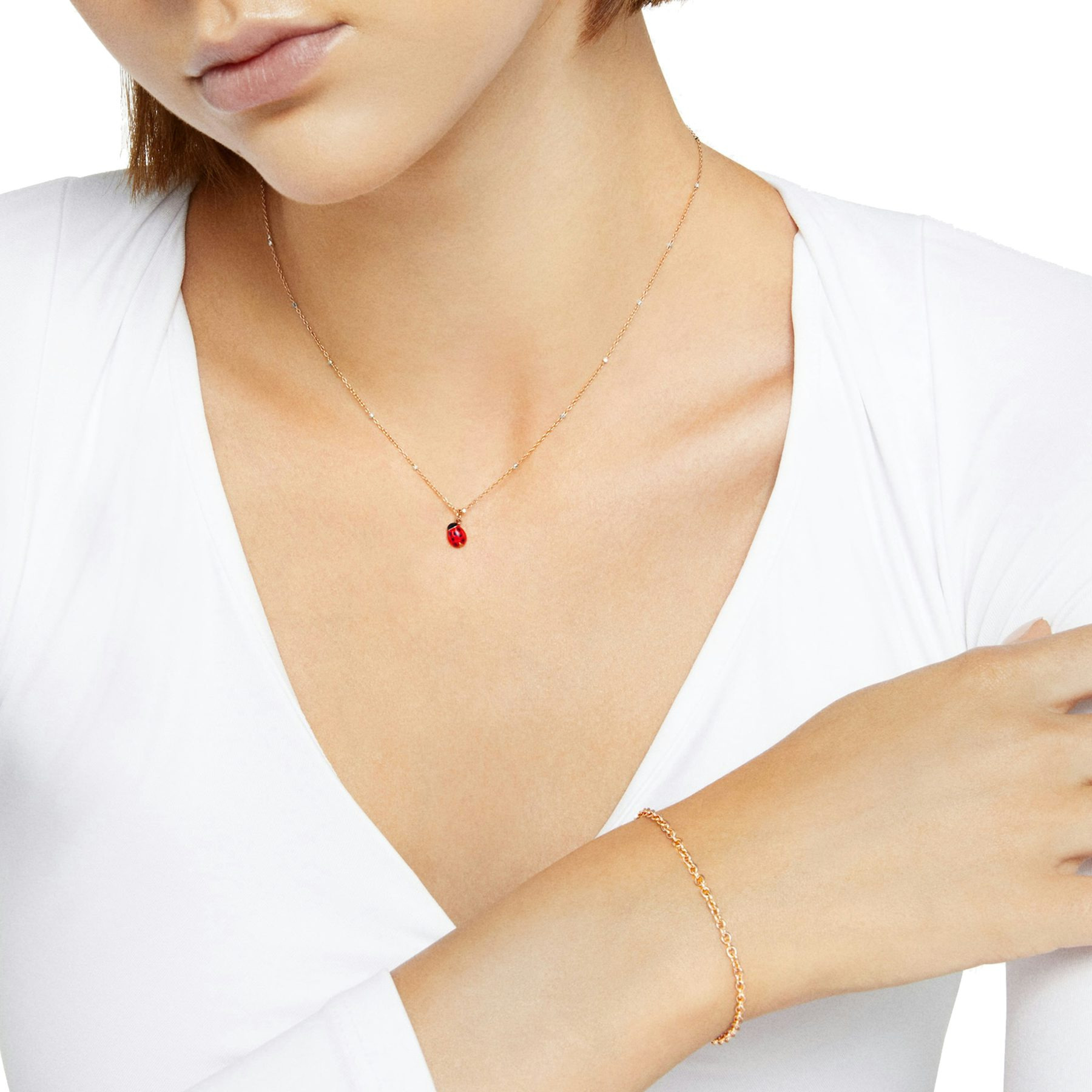 ROSE GOLD & CERAMIC MINI LADYBUG NECKLACE - 3
