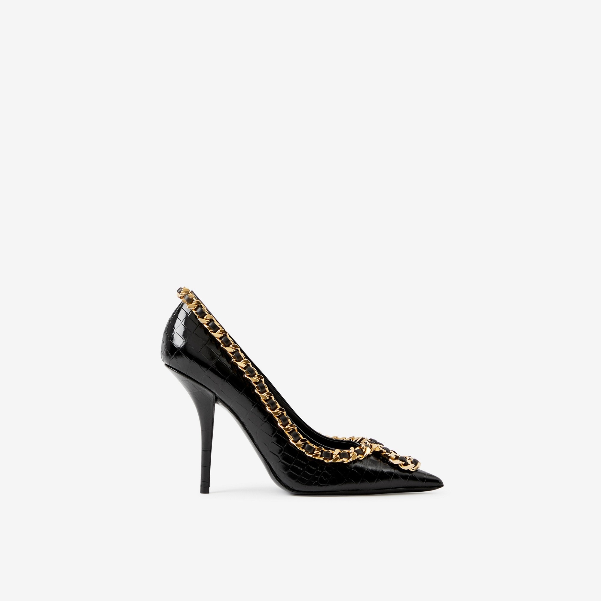 Chain-link Detail Leather Point-toe Pumps - 1