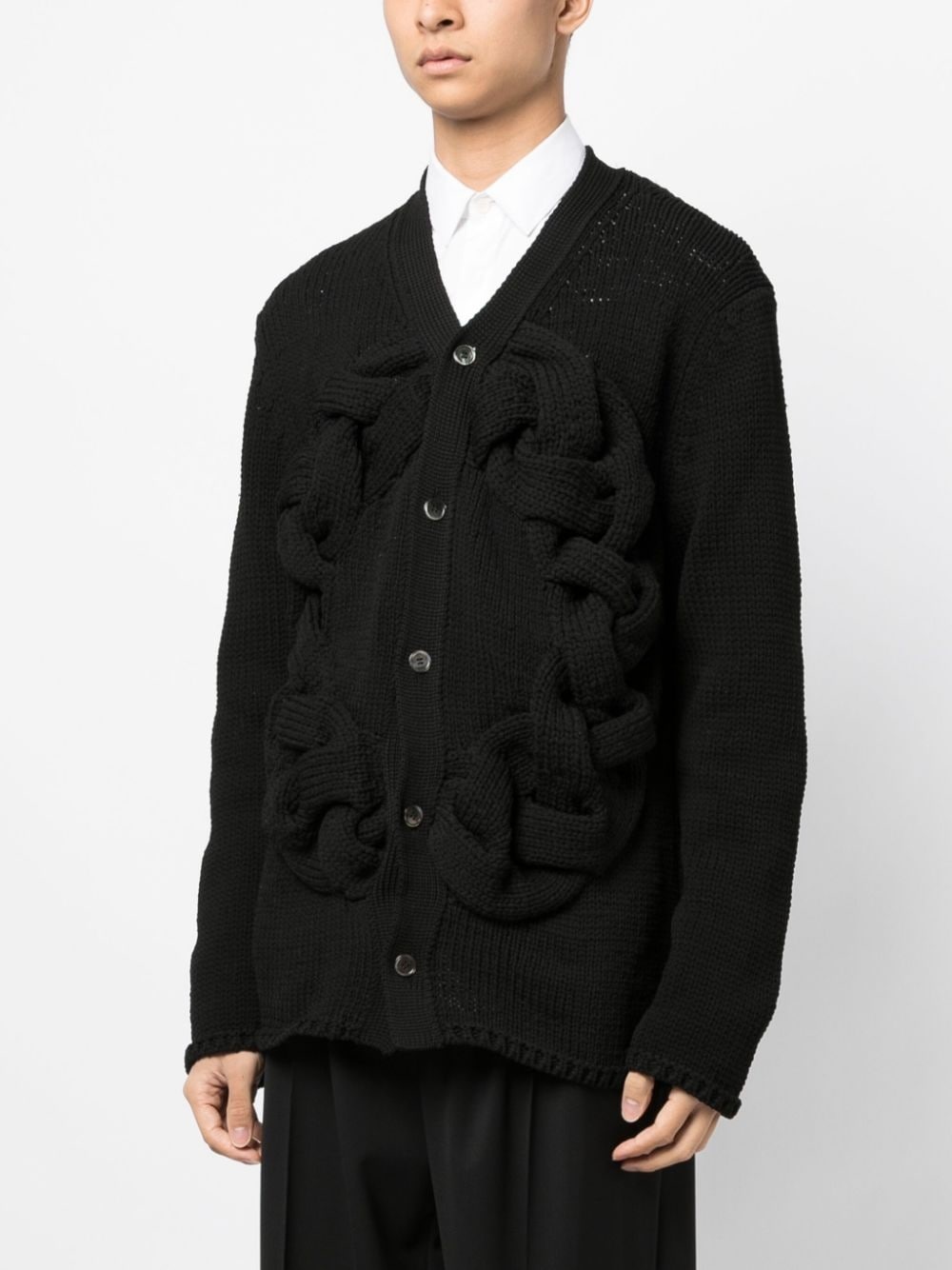 braided-band V-neck cardigan - 3