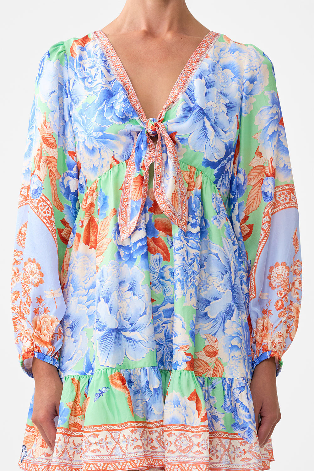 SHORT TIE FRONT BLOUSON DRESS - 6