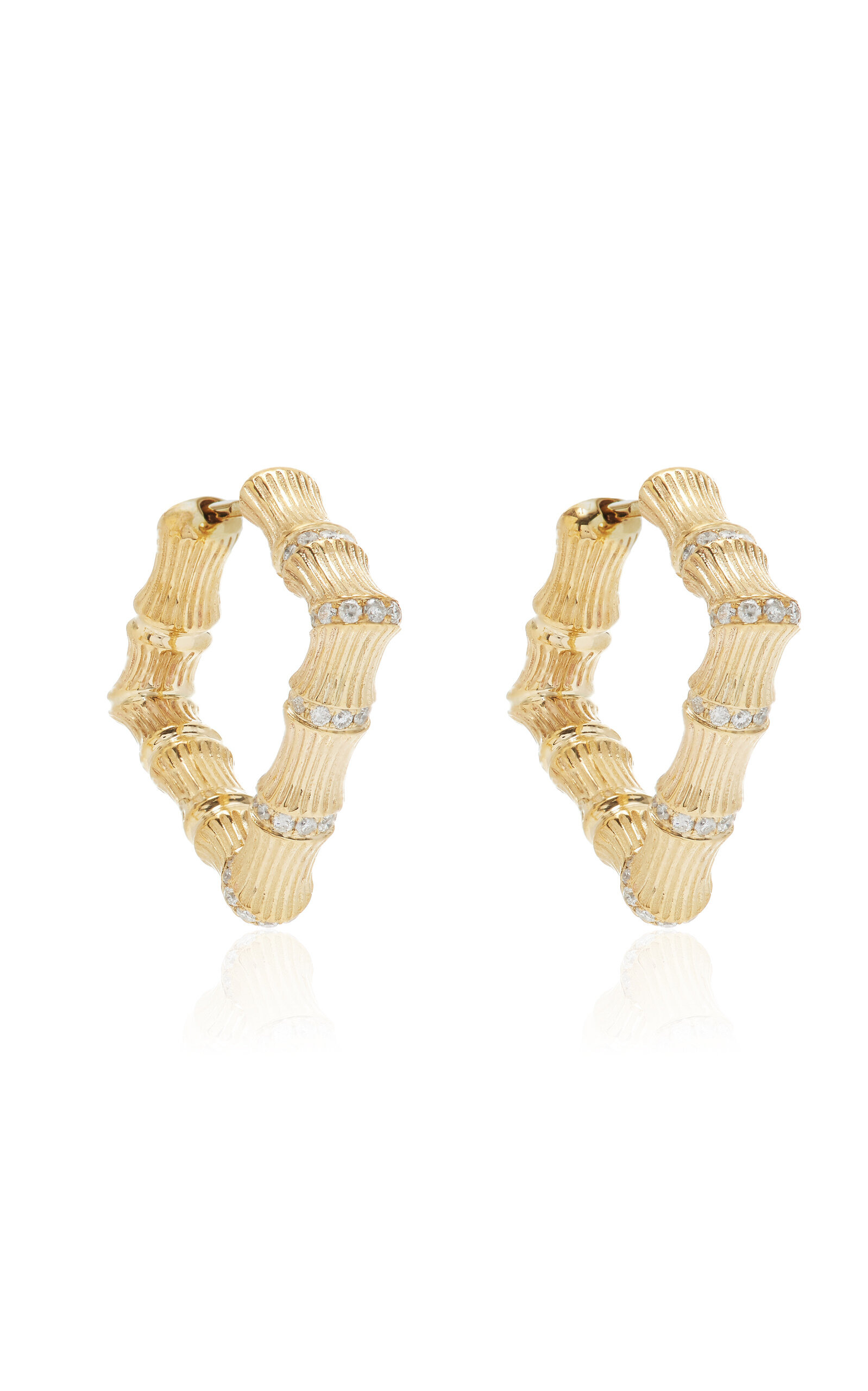 Bamboo 9K Yellow Gold Diamond Earrings gold - 3