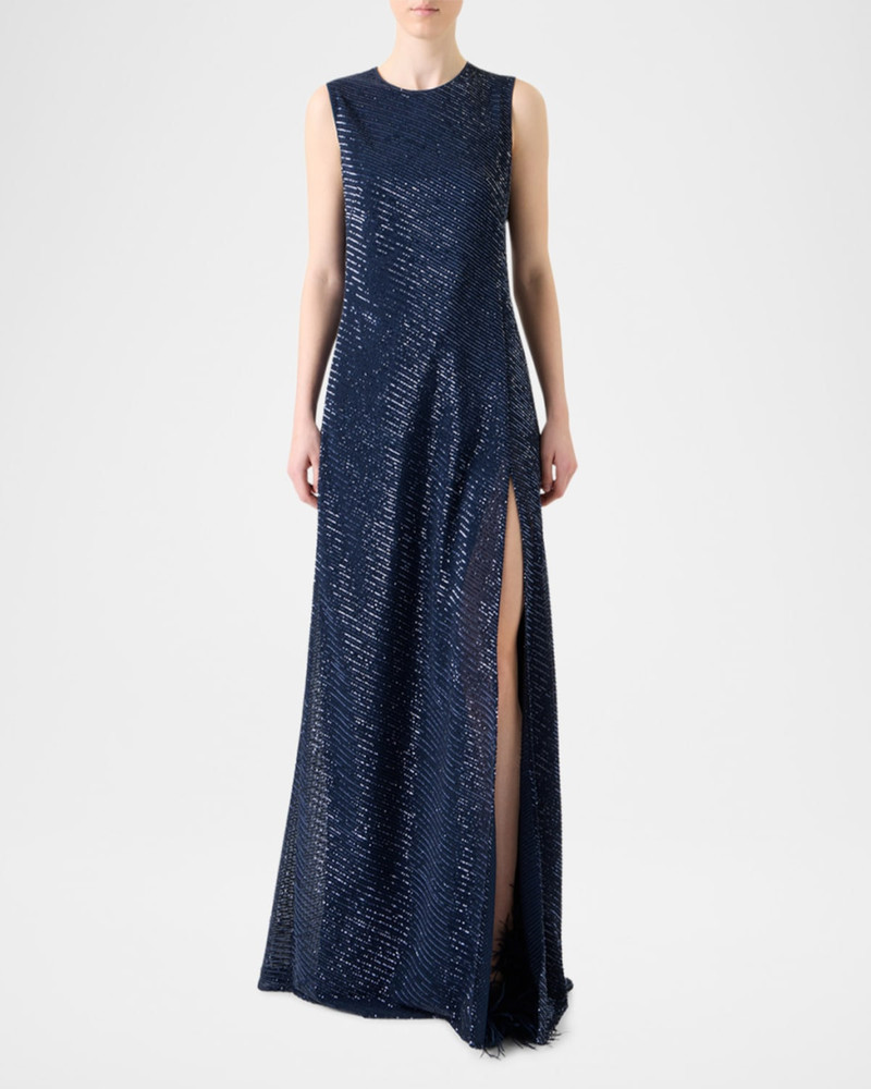 AKRIS Diagonal Sequined Georgette Gown outlook