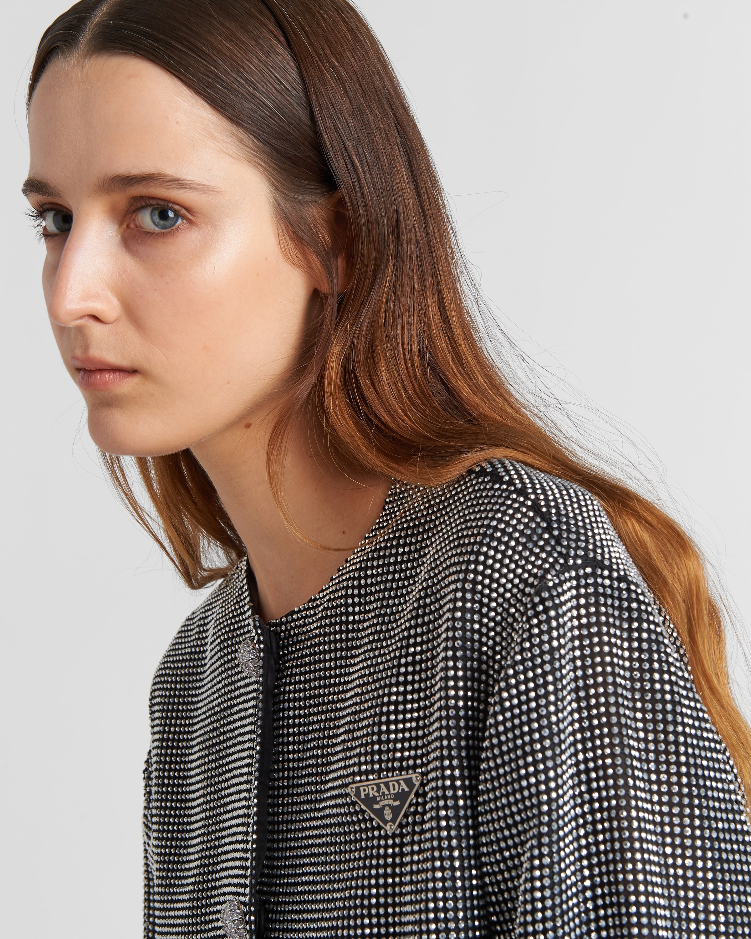 Single-breasted rhinestone encrusted mesh jacket - 4