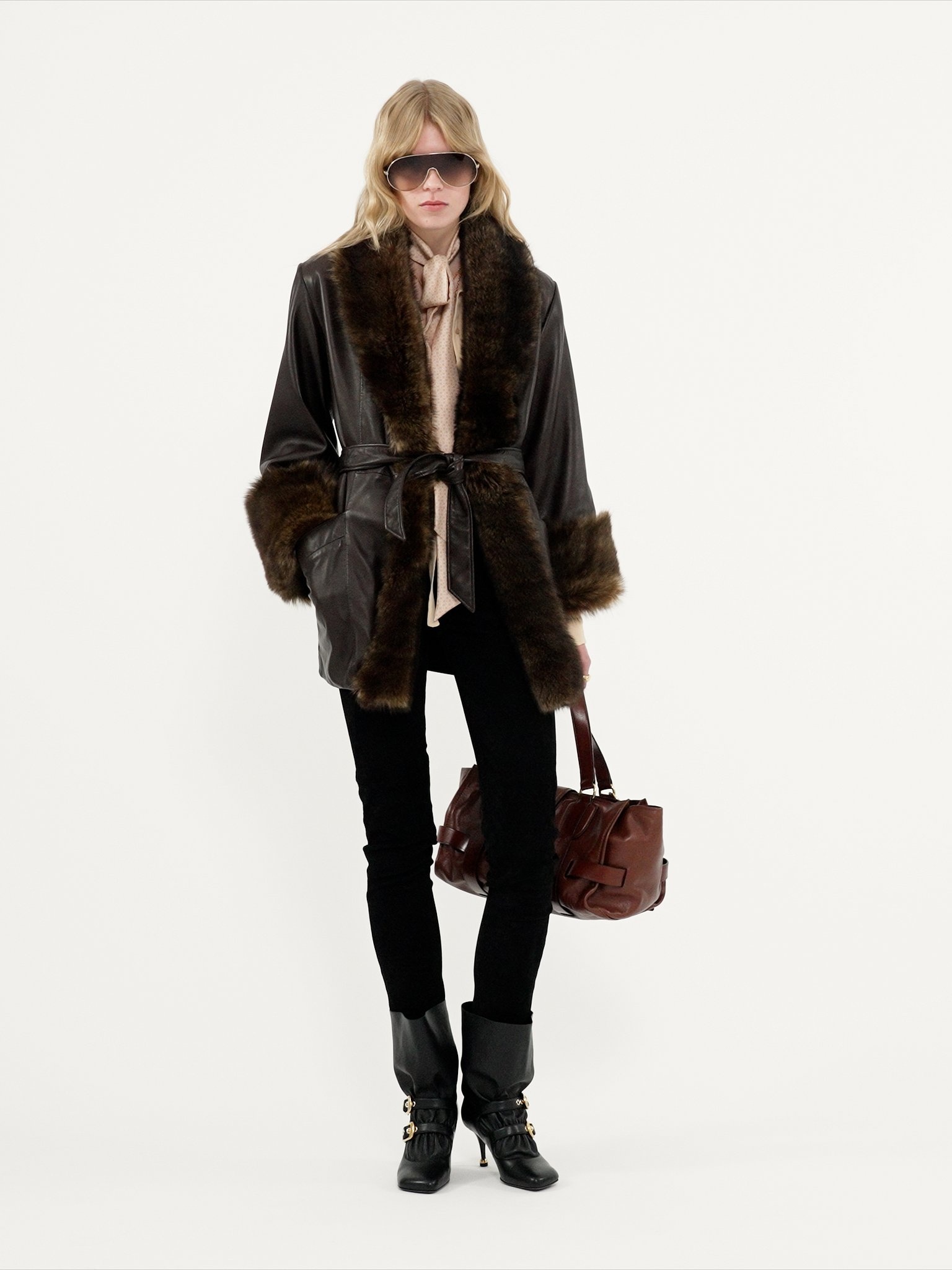 BELTED OVERSIZED COAT IN LEATHER - 5