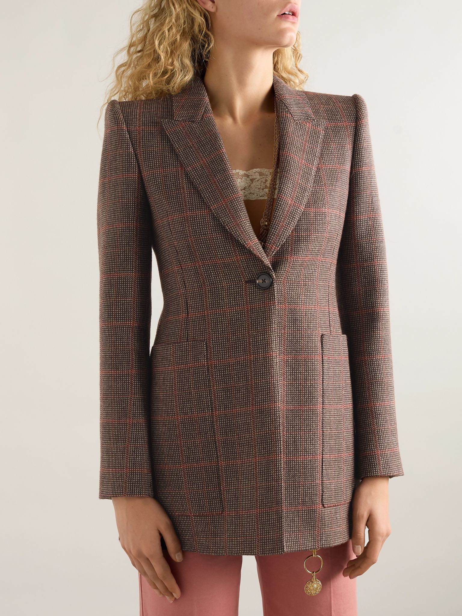 Checked wool blazer Dark brown - 3
