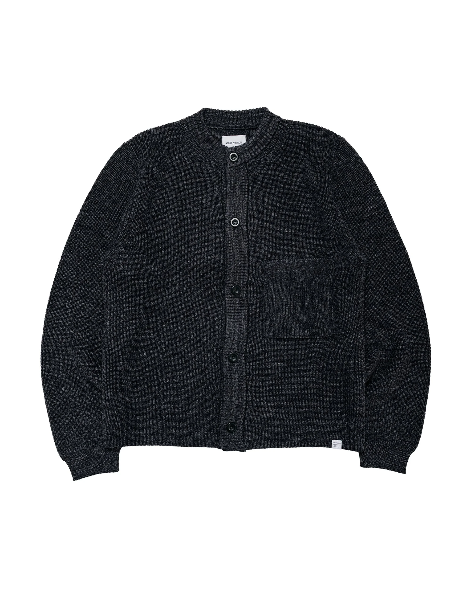 Gullverket Cotton Wool Rib Cardigan Dark Grey Melange - 1