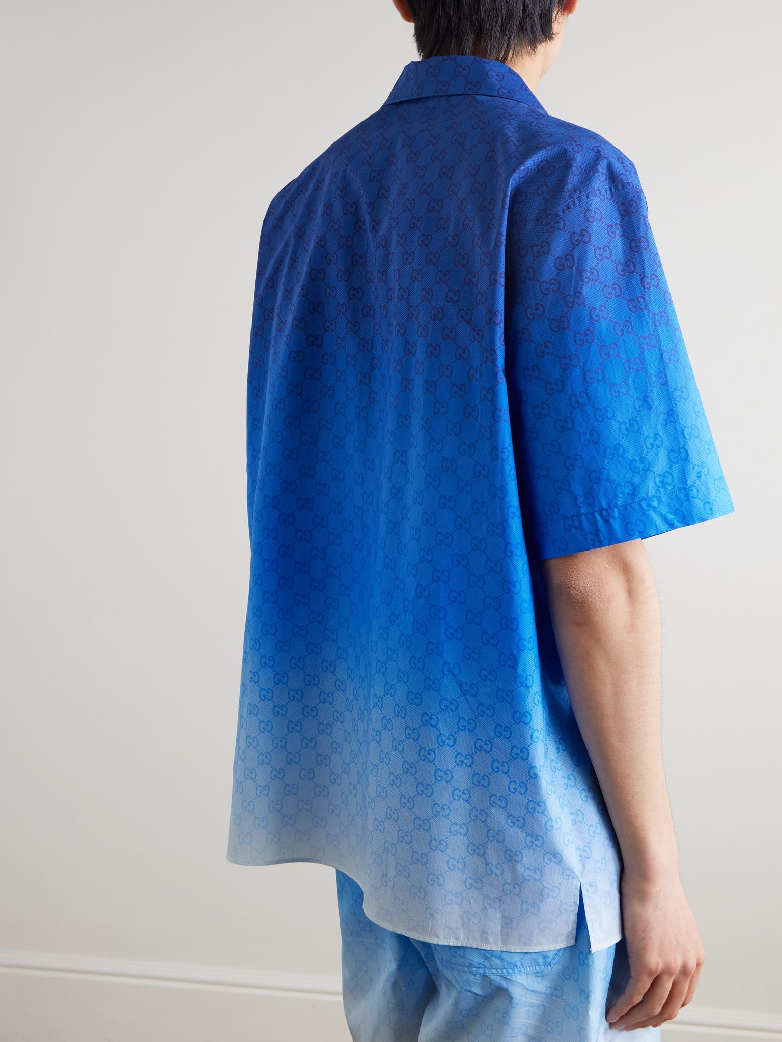 Dégradé Logo-Print Cotton-Mesh Shirt Blue - 3