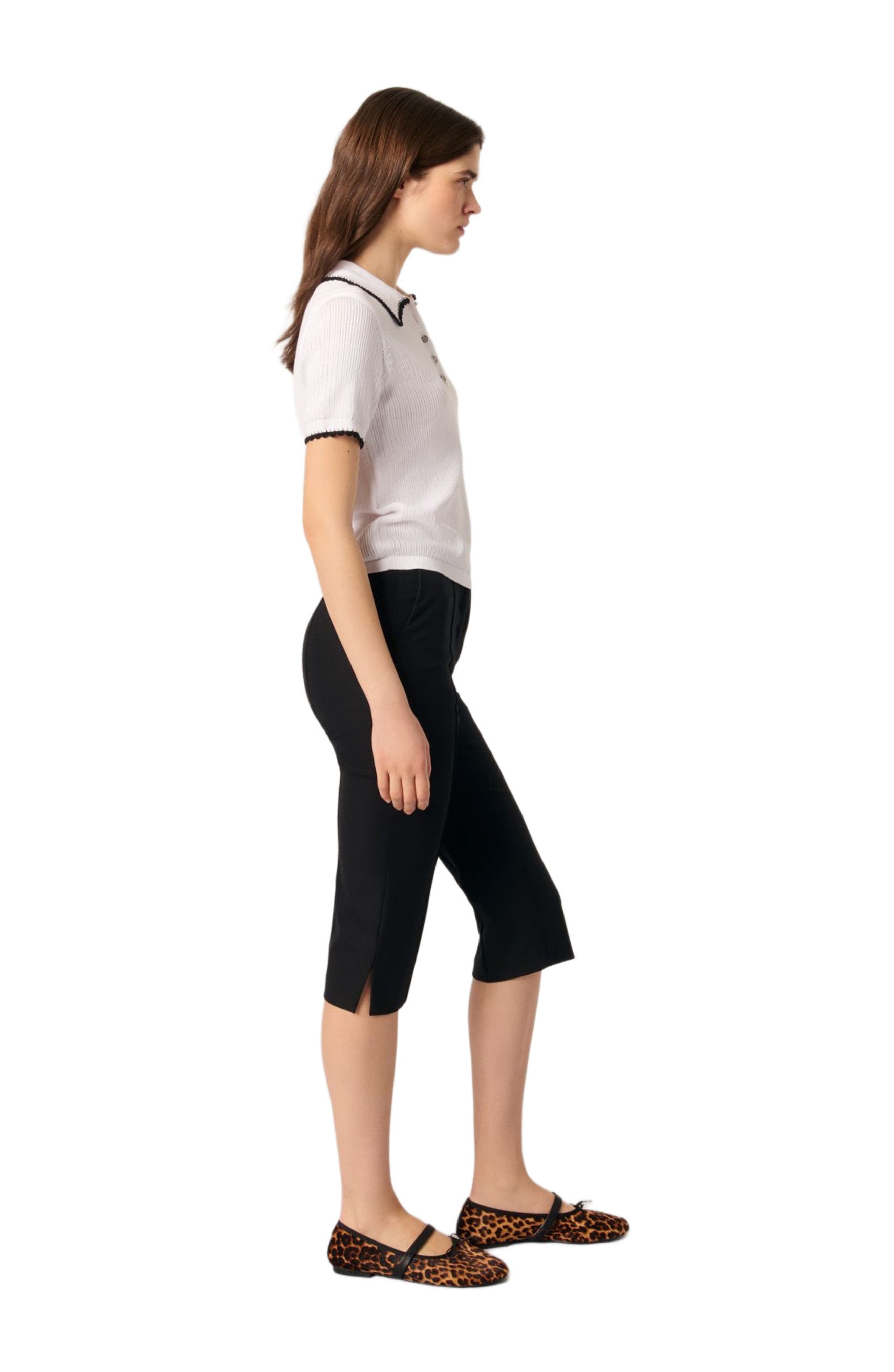 maje Pointelle knit crochet polo shirt in White /Black at Nordstrom - 2