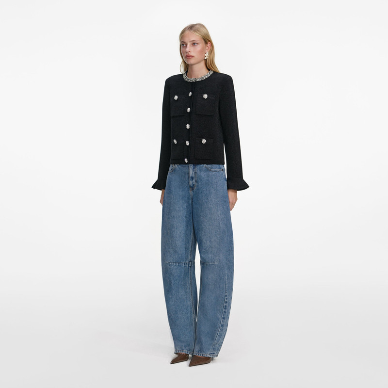 Black Crystal Button Cardigan 2