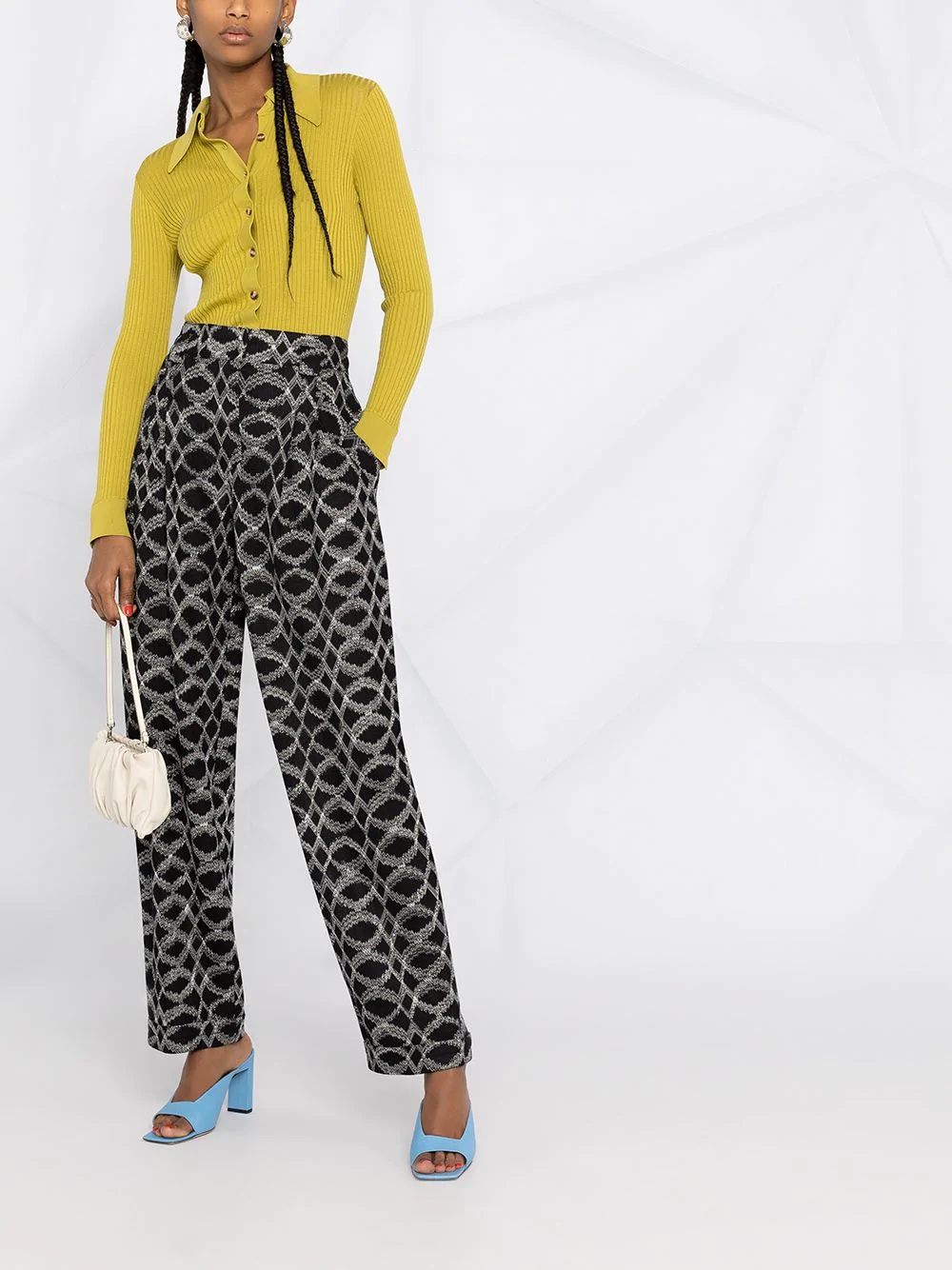 geometric print high waist trousers - 2