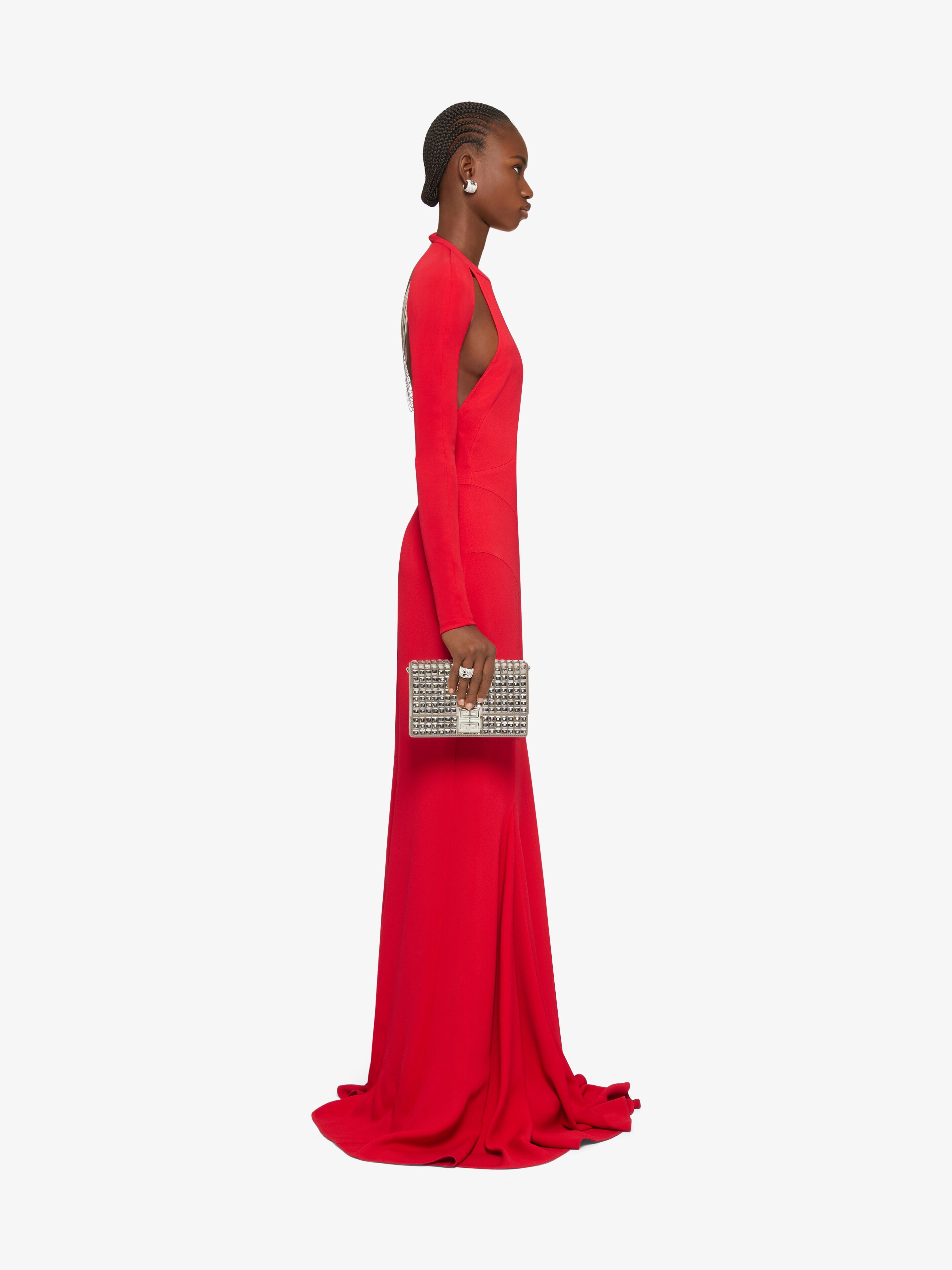 EVENING DRESS IN SABLE STRETCH WITH CHAINS - 3