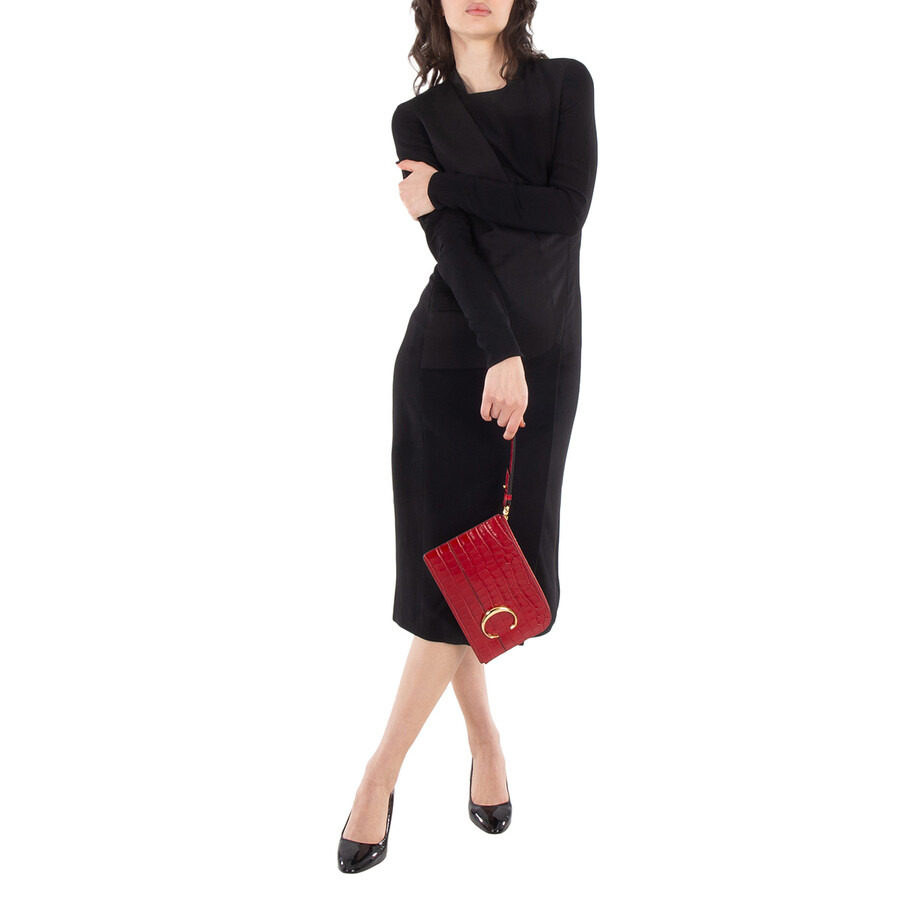 Chloe C Croc Embossed Leather Pouch - 3