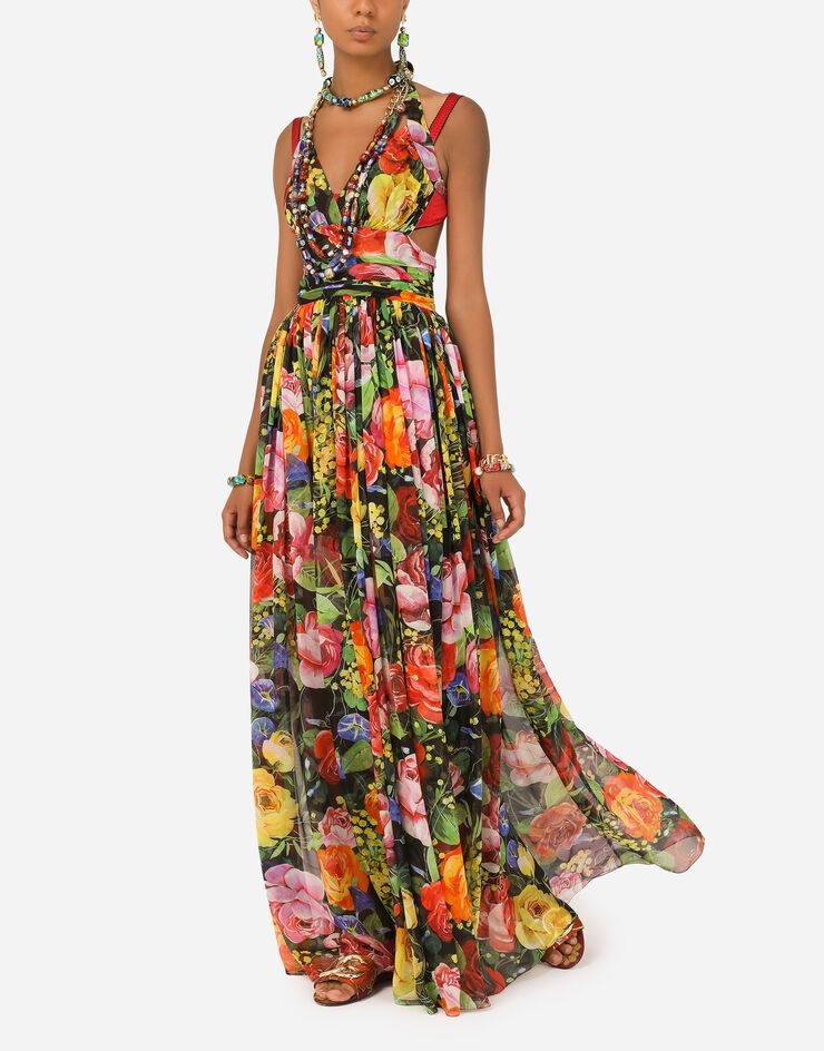 Long bouquet-print chiffon dress - 6