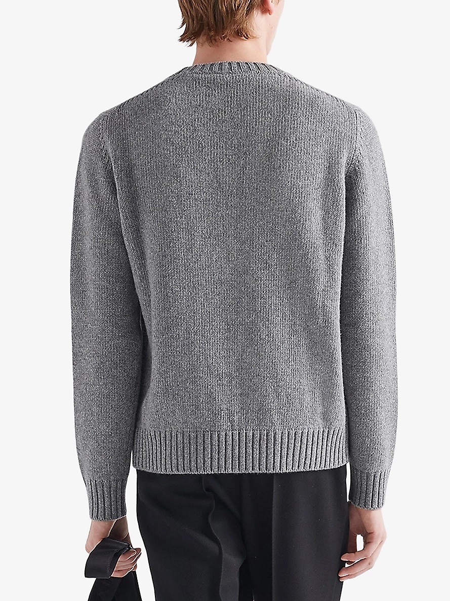 Brand-embroidered crewneck wool and cashmere-blend jumper - 4