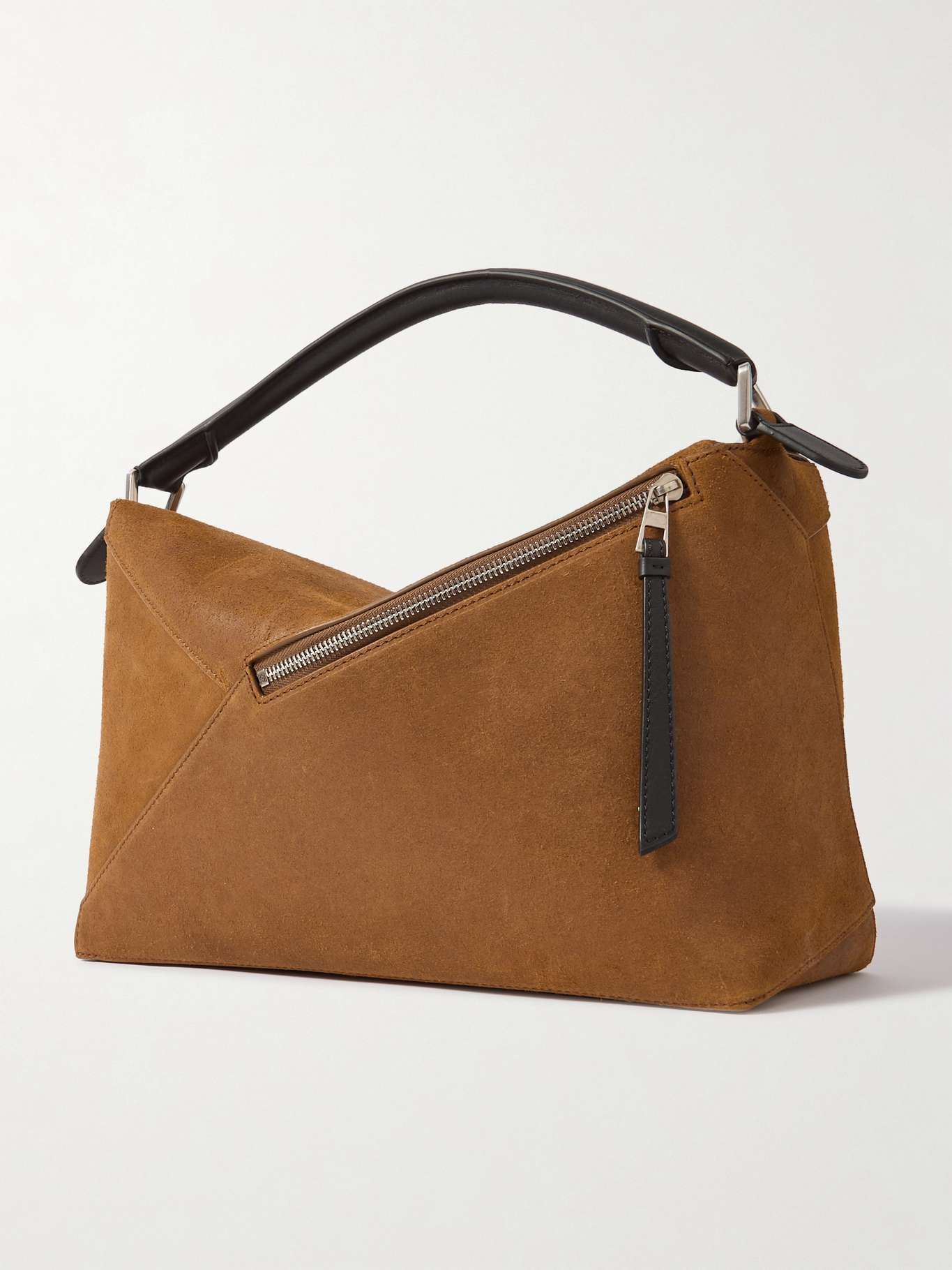 Puzzle Edge large leather-trimmed suede shoulder bag - 3