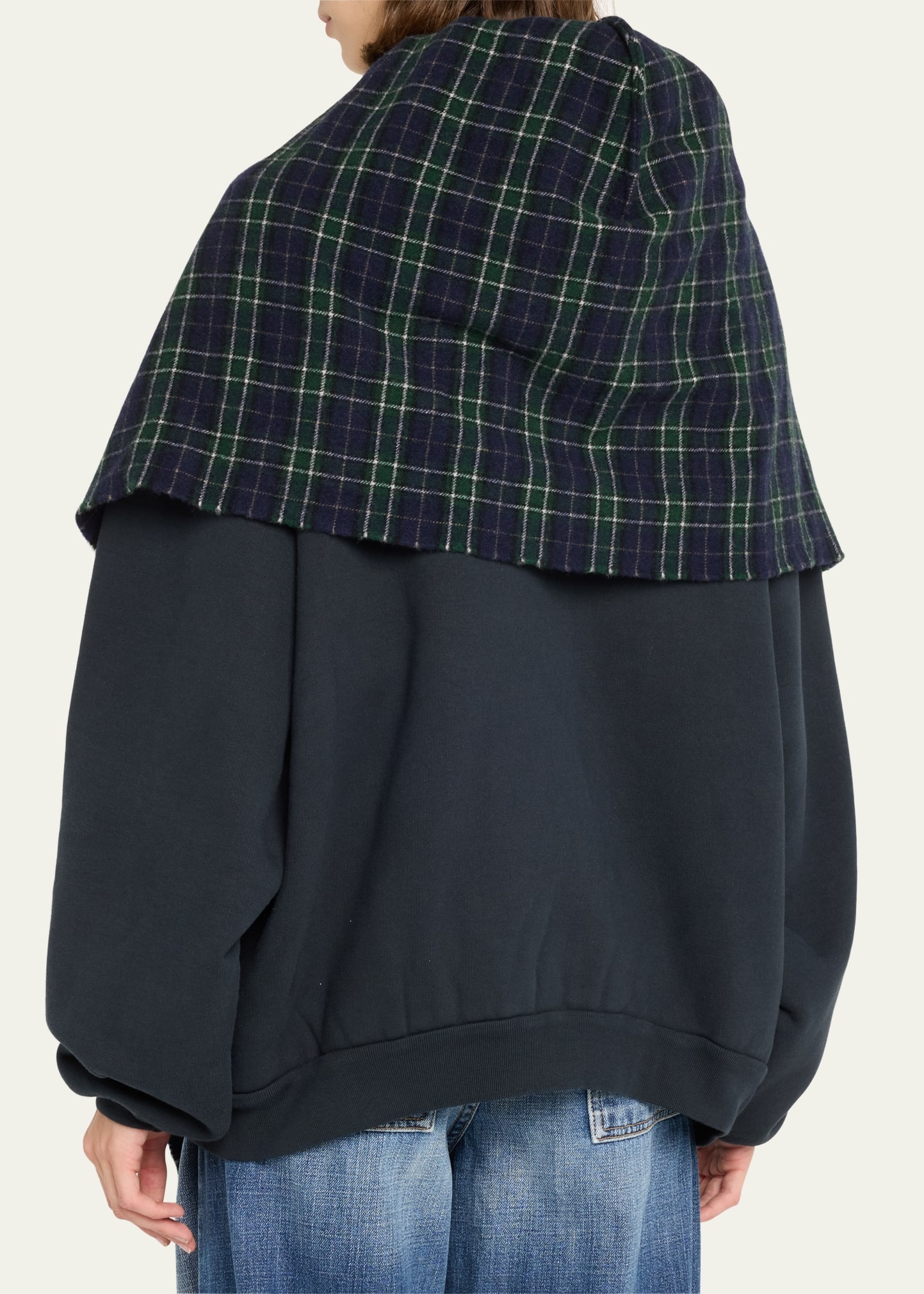 Oversized Plaid Scarf Zip Up Hoodie - 3
