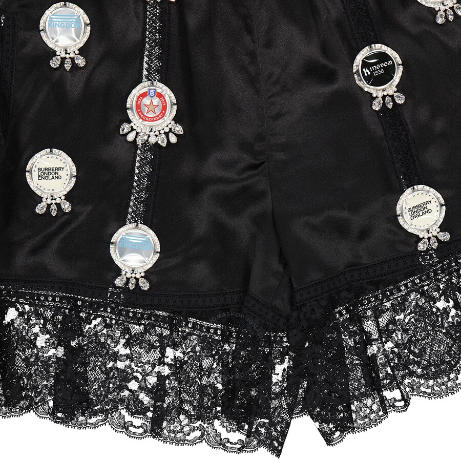 Burberry Ladies Satin And Lace Bottle Cap Detail Shorts In Black - 7