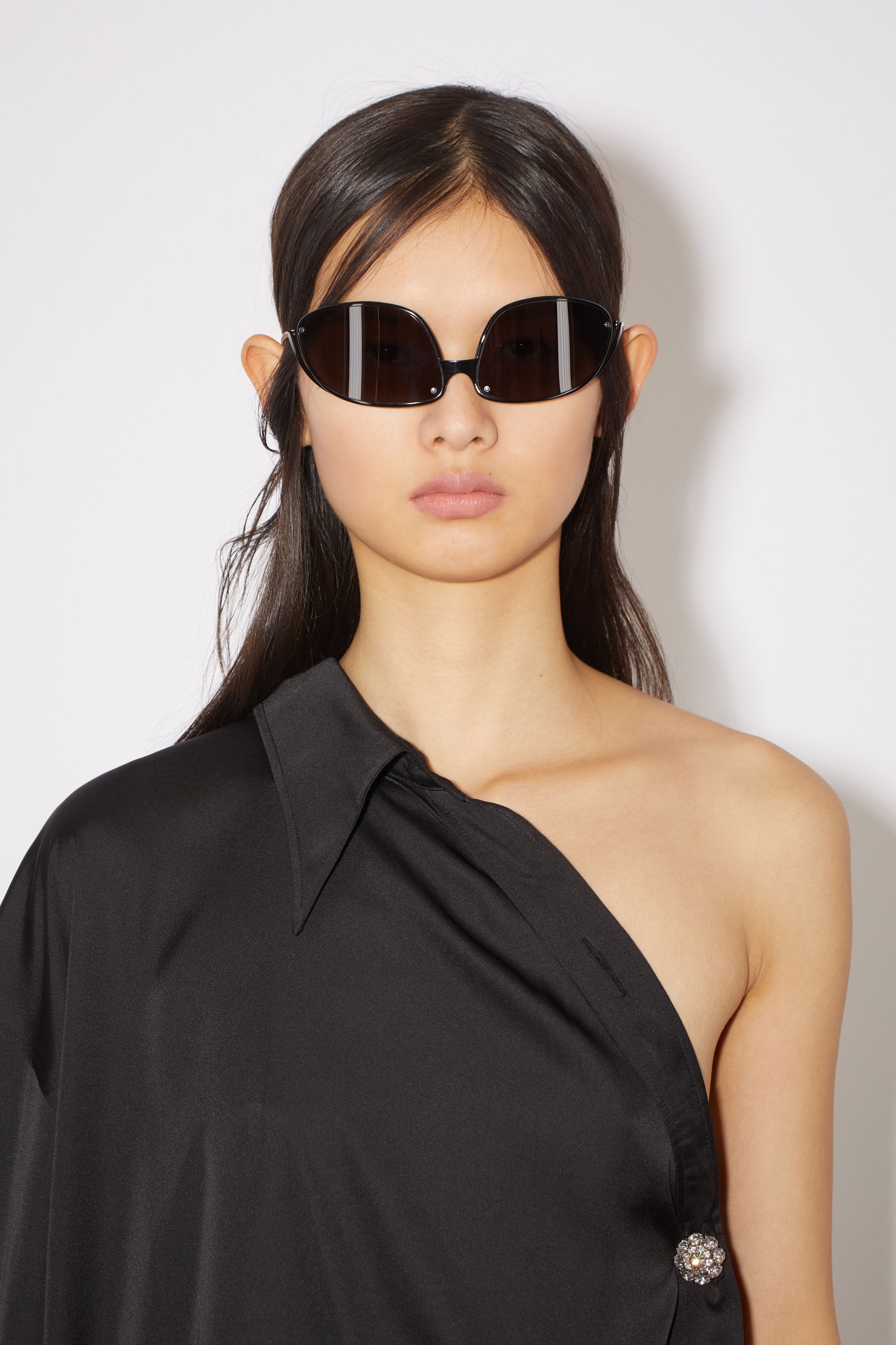 Satin asymmetric shirt dress - Black - 6