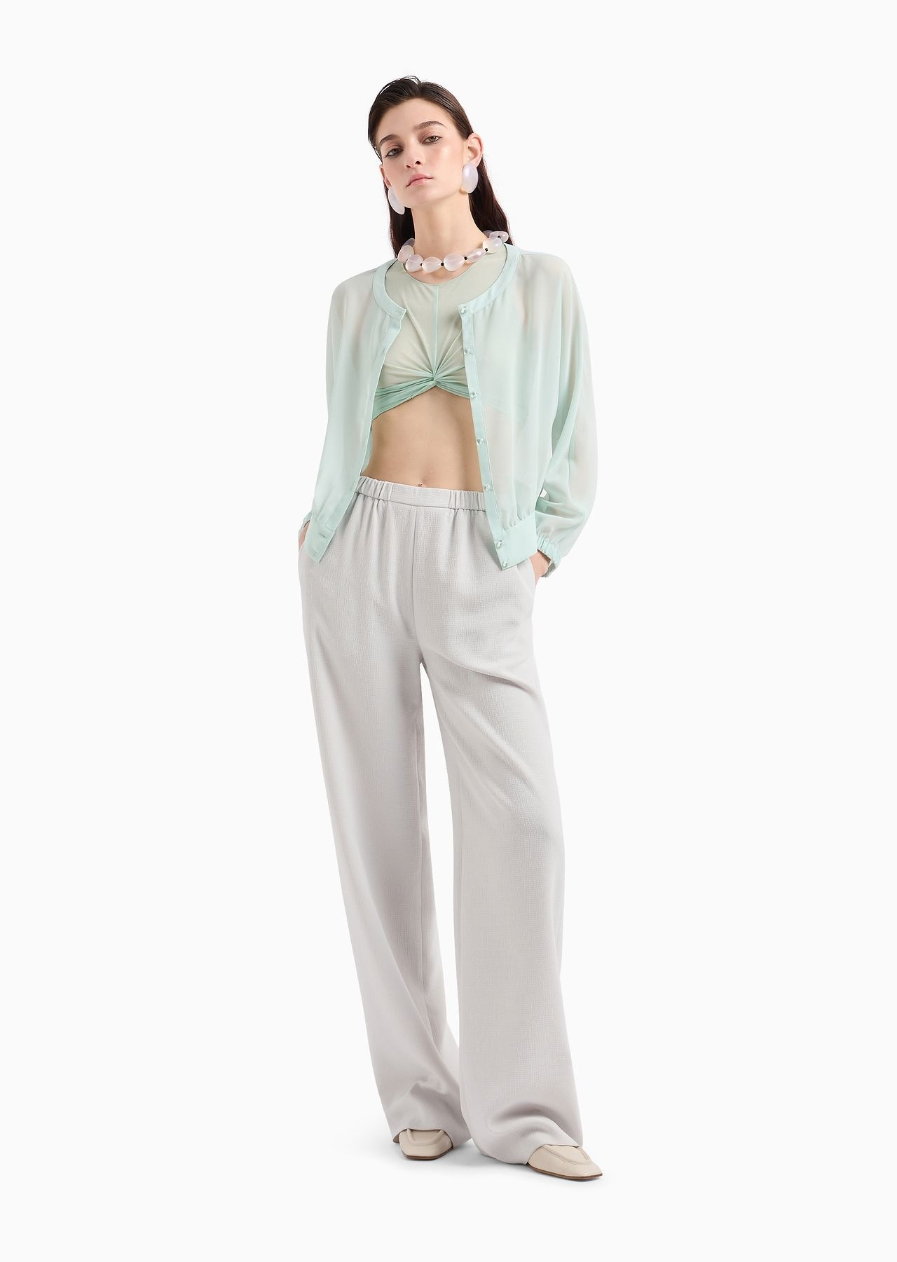Georgette round-neck shirt with gathering - 4