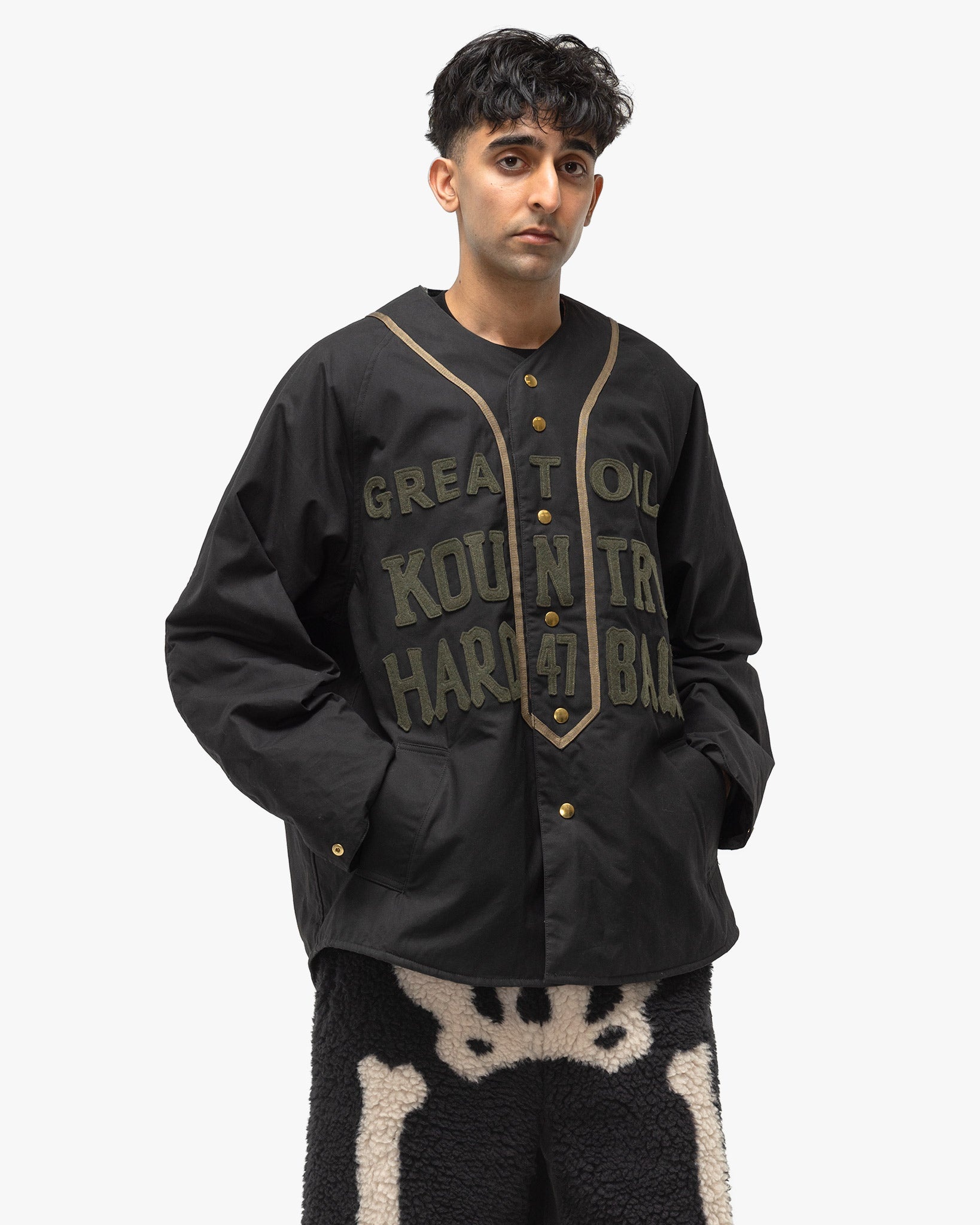 Weather Cotton Oil Coating Baseball Blouson Black - 4