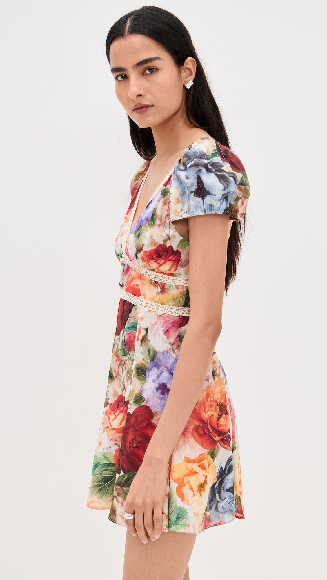 Rose Deep V Lace Detail Mini Dress - 4