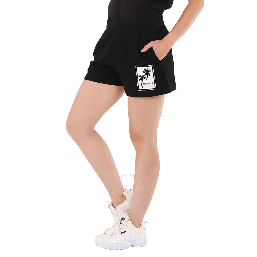 Moncler Ladies Black Palm Motif Logo Shorts - 4