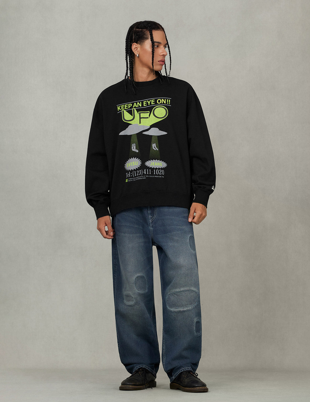 UFO Print and Seagull Appliqué Relax Fit Hoodie - 5