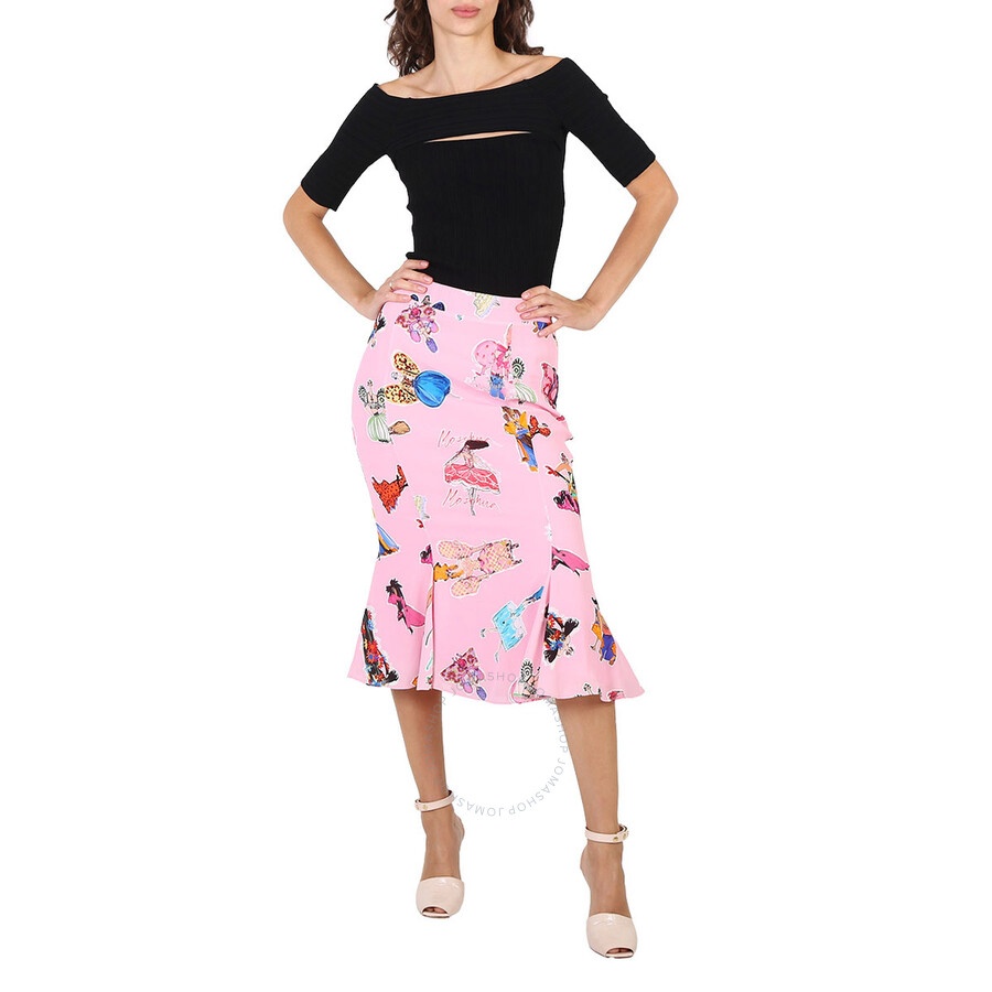 Moschino Ladies Fantasy Print Pink Flare Skirt - 6