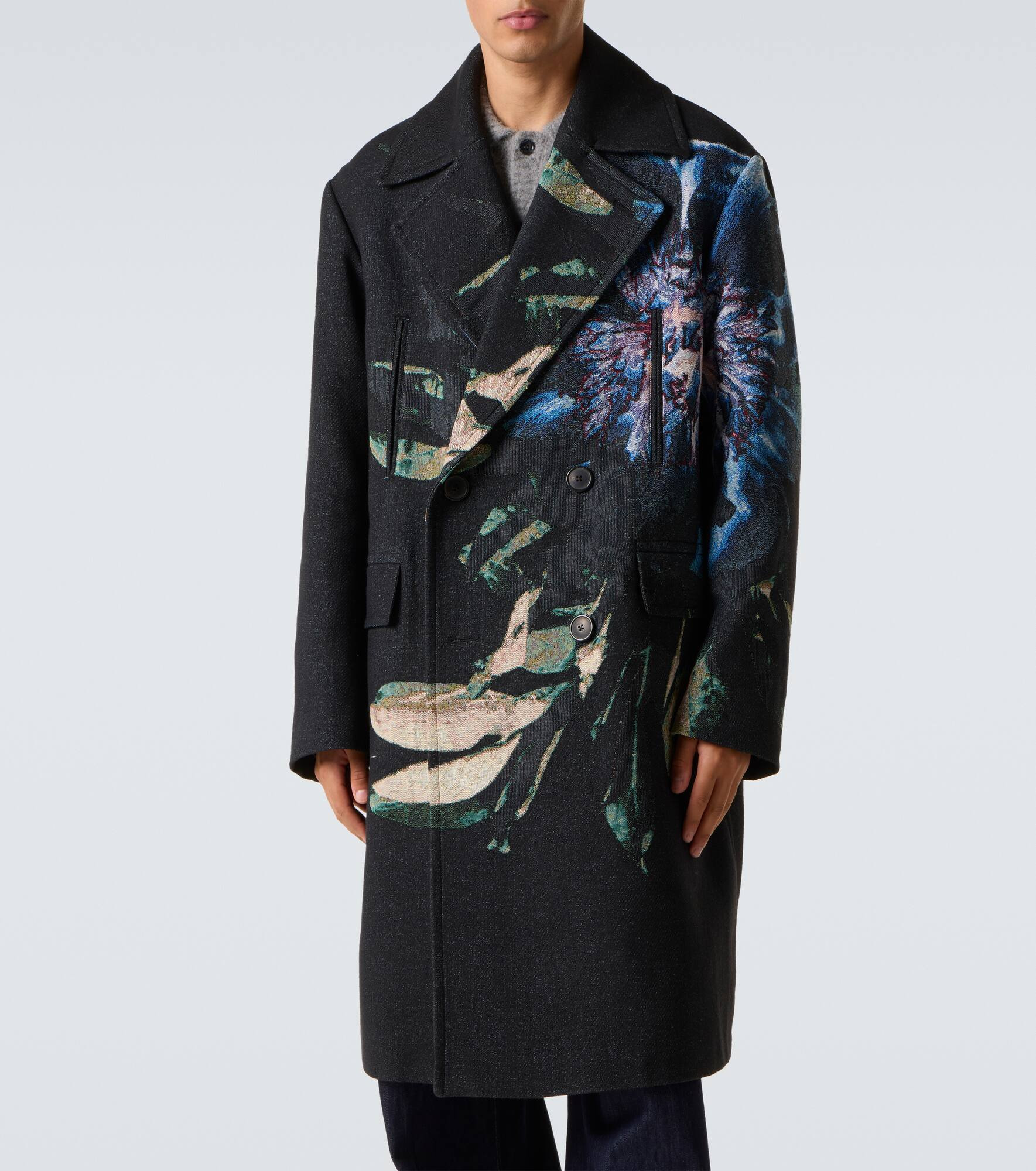 Double-breasted jacquard printed coat - 3