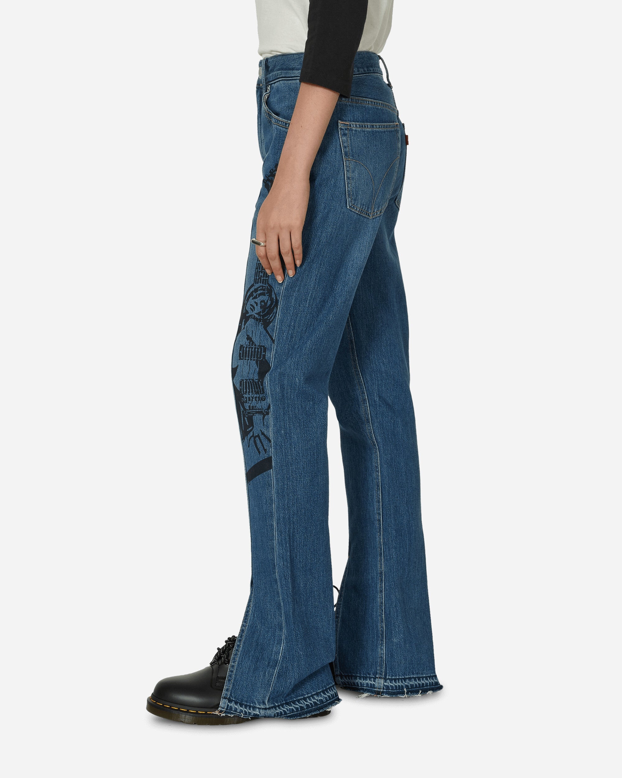 Guitar Girl Center Slit Denim Pants Indigo - 2