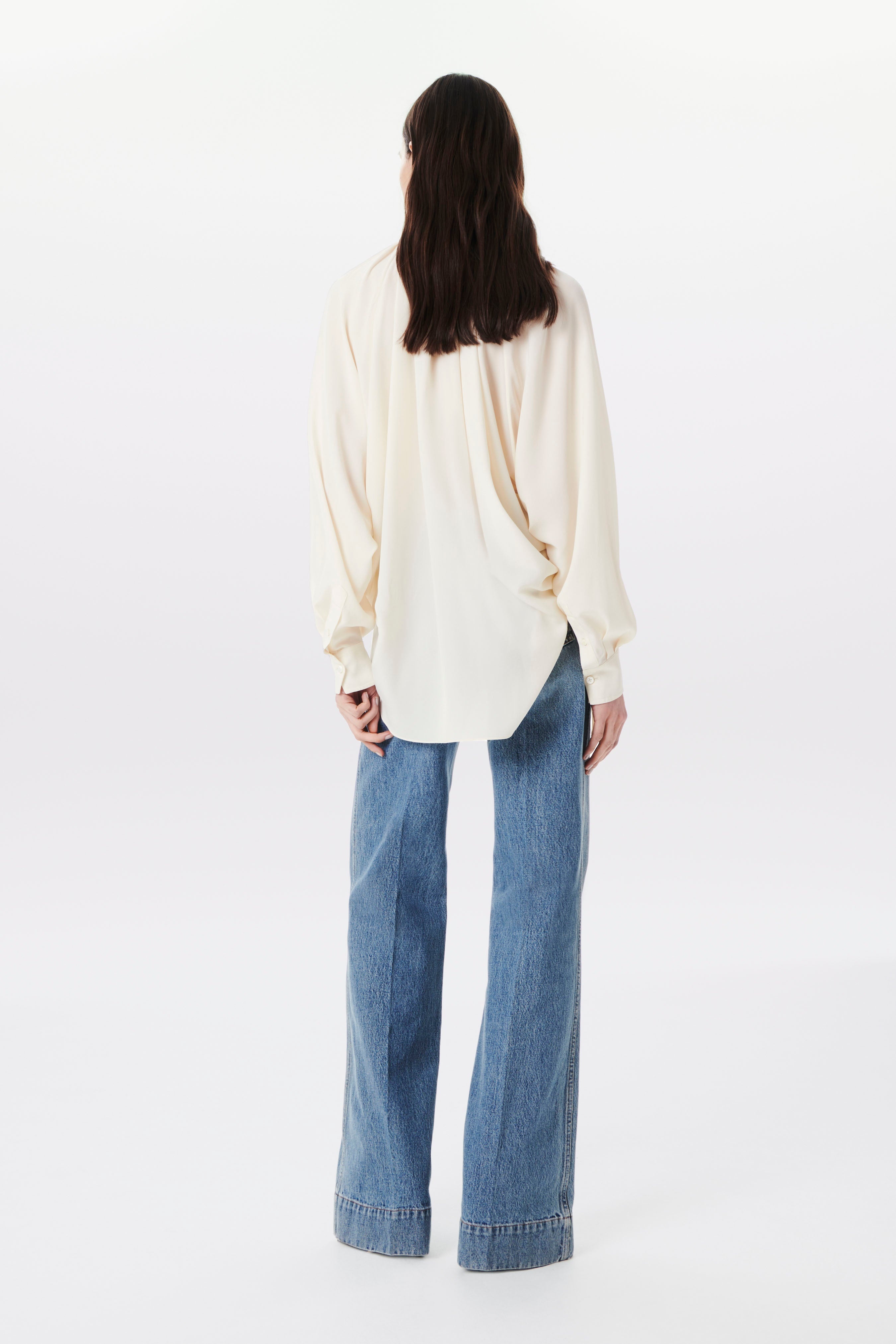 Ruched-neck Ruffle Blouse in Vanilla - 4