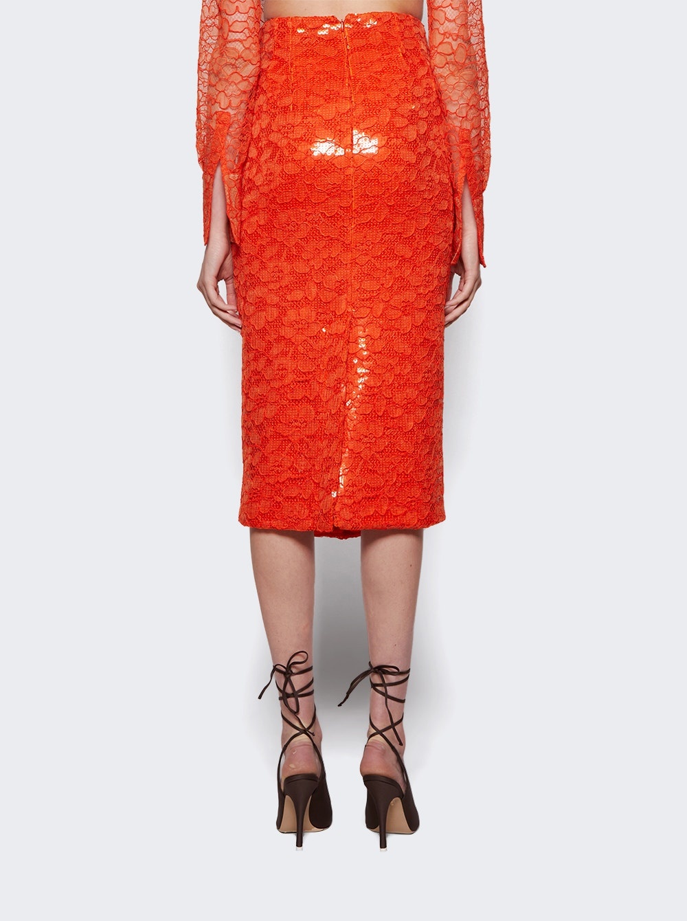 Sequin Lace Pencil Midi Skirt Orange - 5