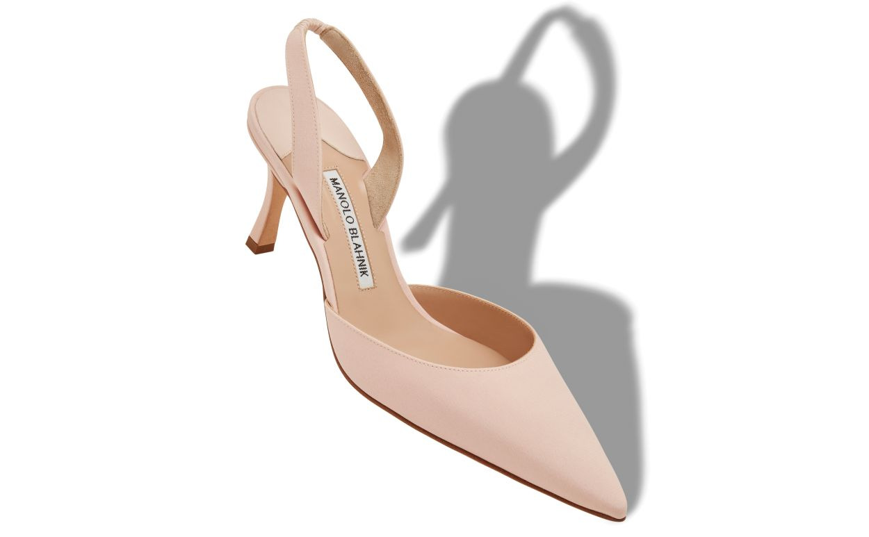 Light Pink Crepe De Chine Slingback Pumps - 2