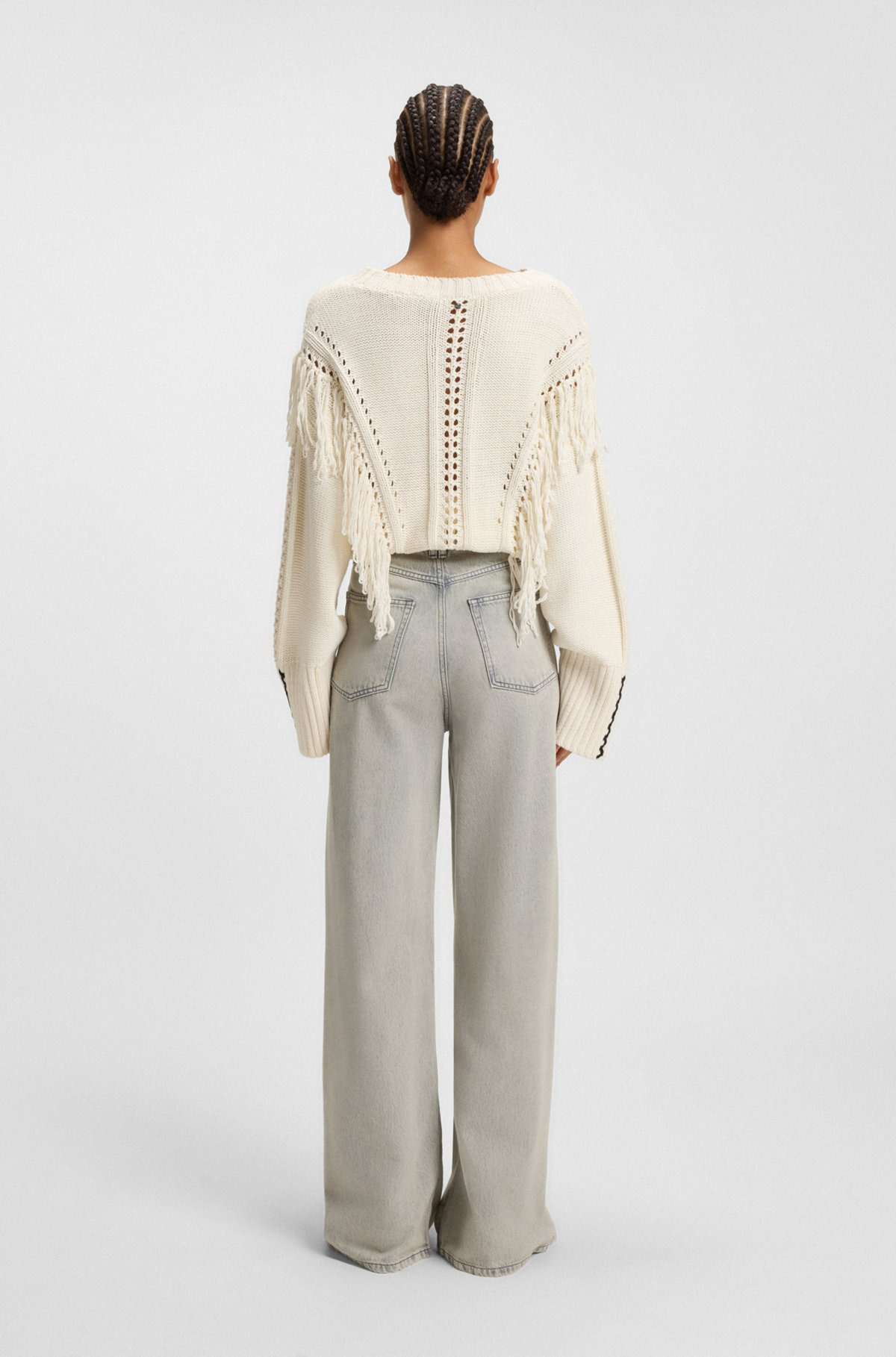 WIDE-LEG JEANS IN GRAY DENIM WITH HEM SLITS - 4
