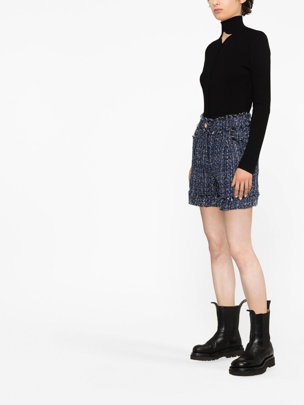 high-waisted tweed shorts - 3