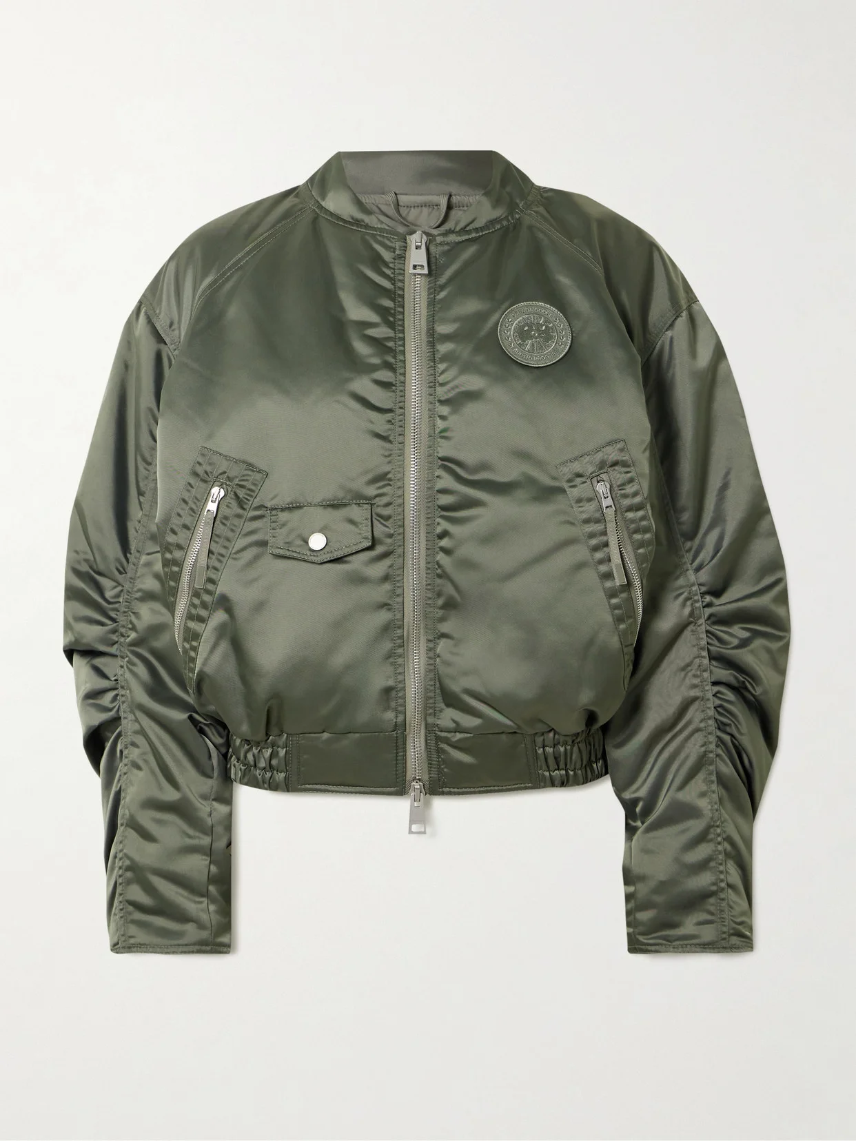 Jade Appliquéd Ruched Padded Satin Bomber Jacket - 1