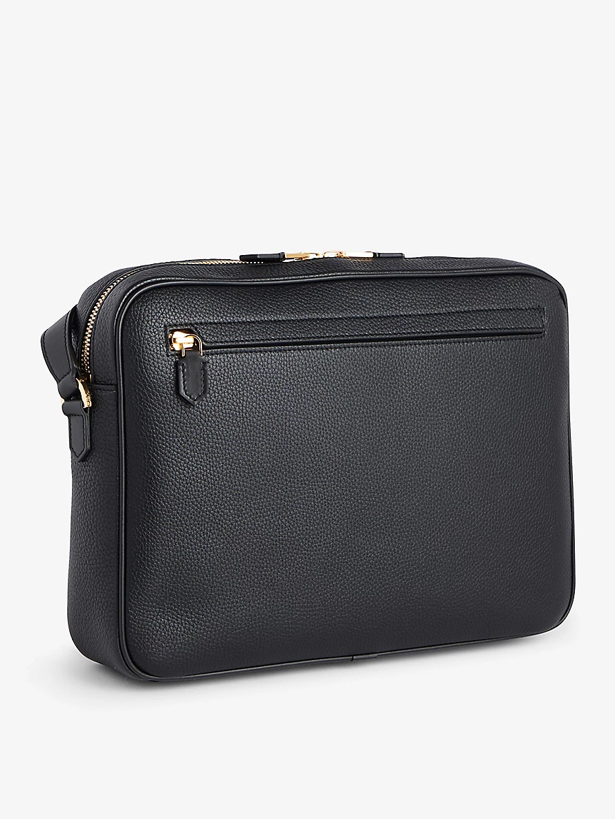 Brand-embossed medium leather messenger bag - 3