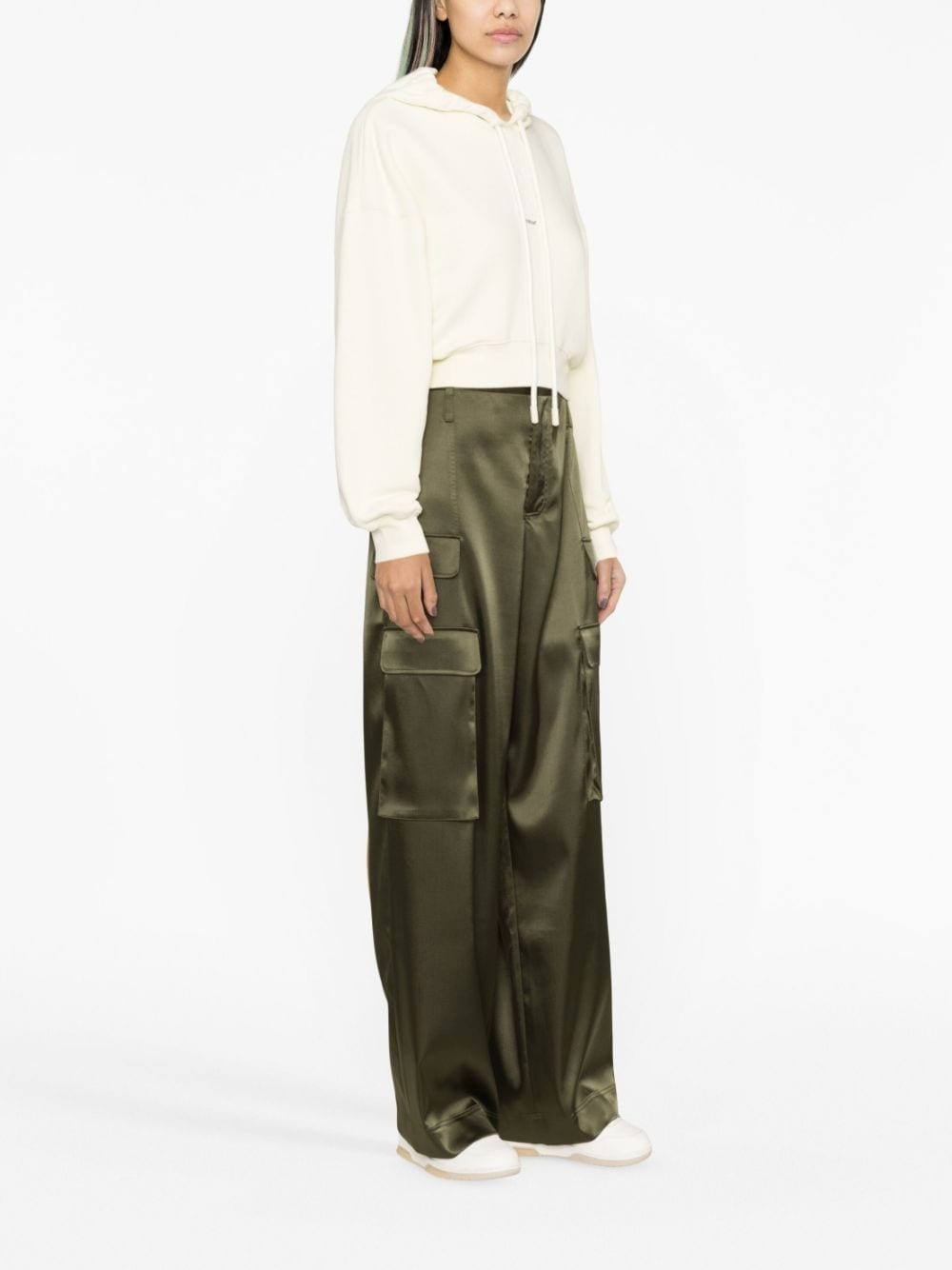 faux-pearl embellished cropped hoodie - 4