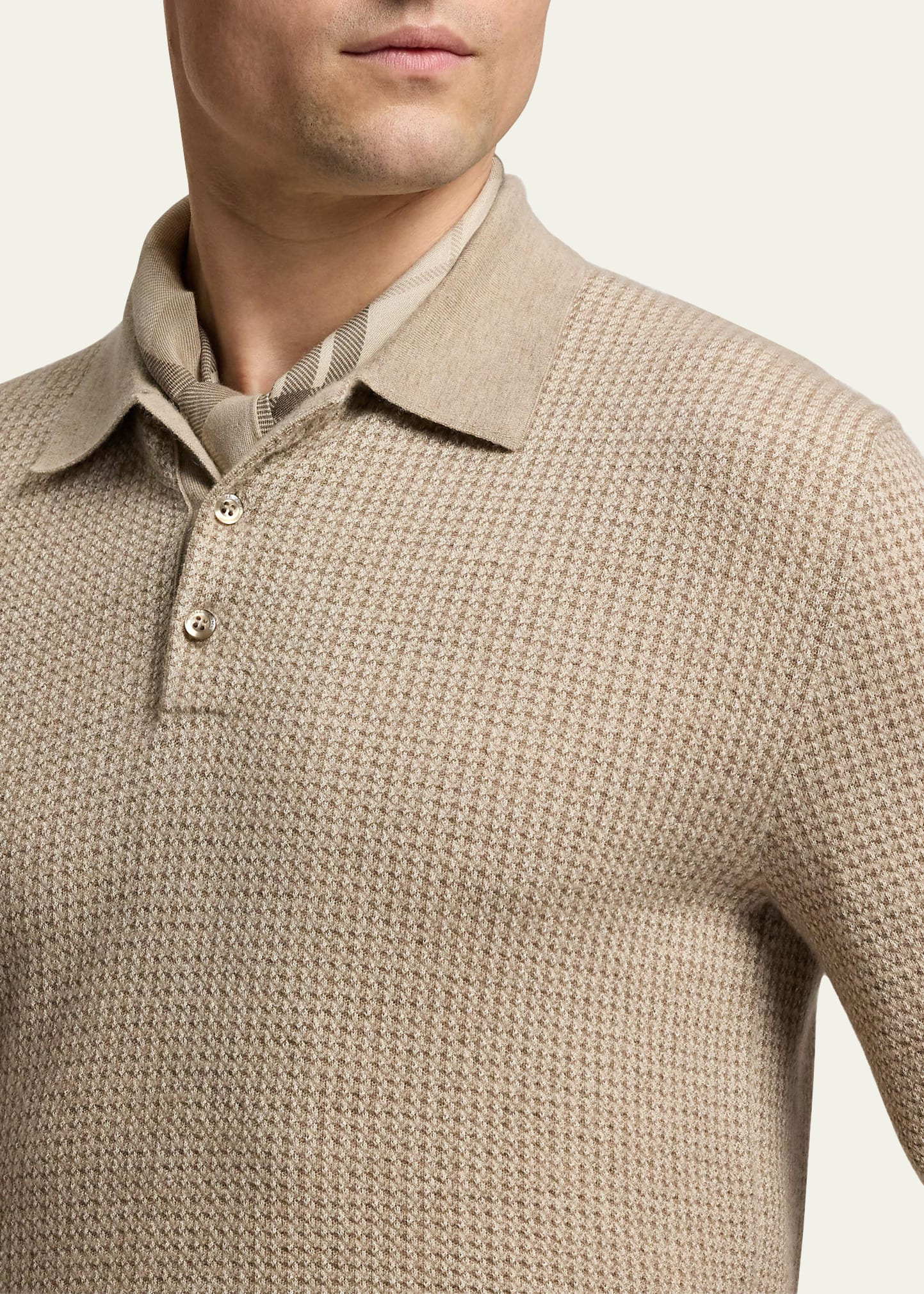 Men's Cashmere Waffle Knit Polo Sweater - 5