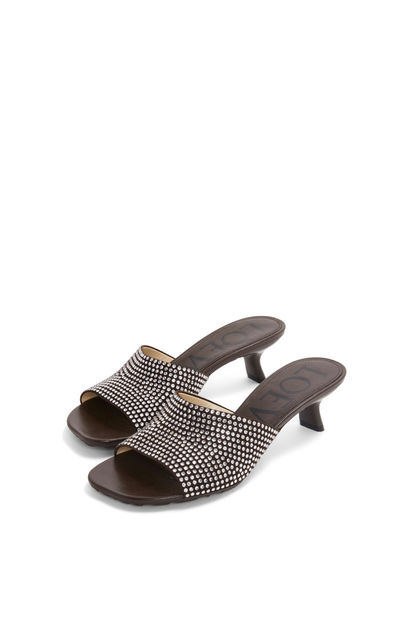 Loewe Petal kitten heel slide in suede and crystals outlook